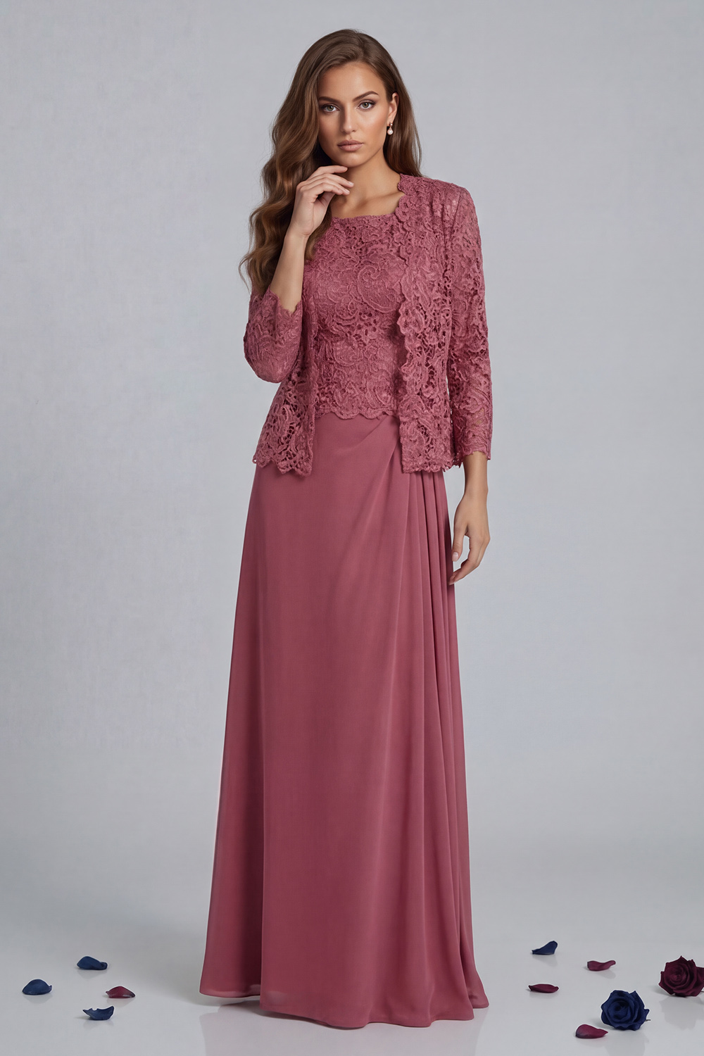 Green Sheath Chiffon Floor-Length 2-Piece Mother of the Bride Dress with Jacket