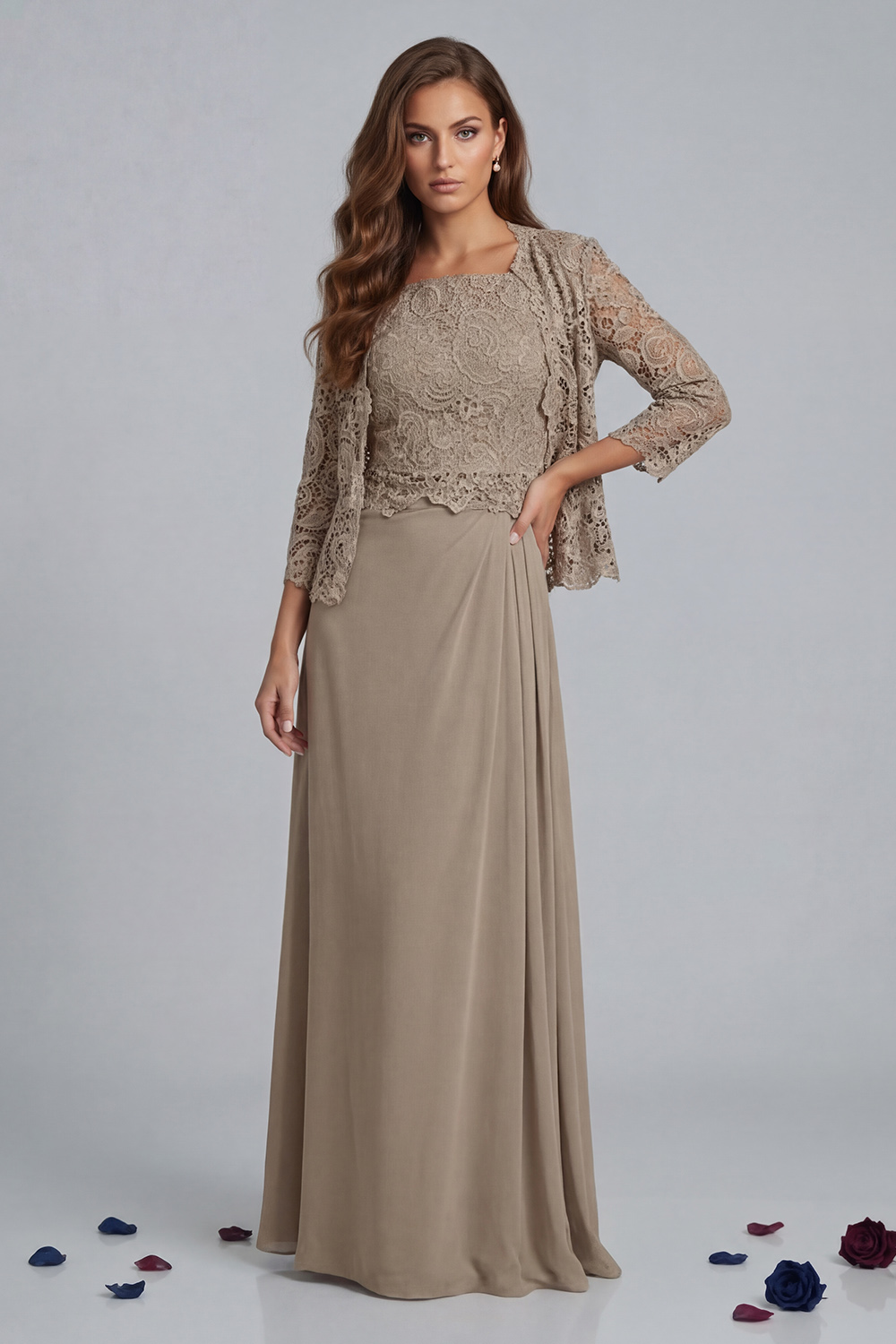 Green Sheath Chiffon Floor-Length 2-Piece Mother of the Bride Dress with Jacket