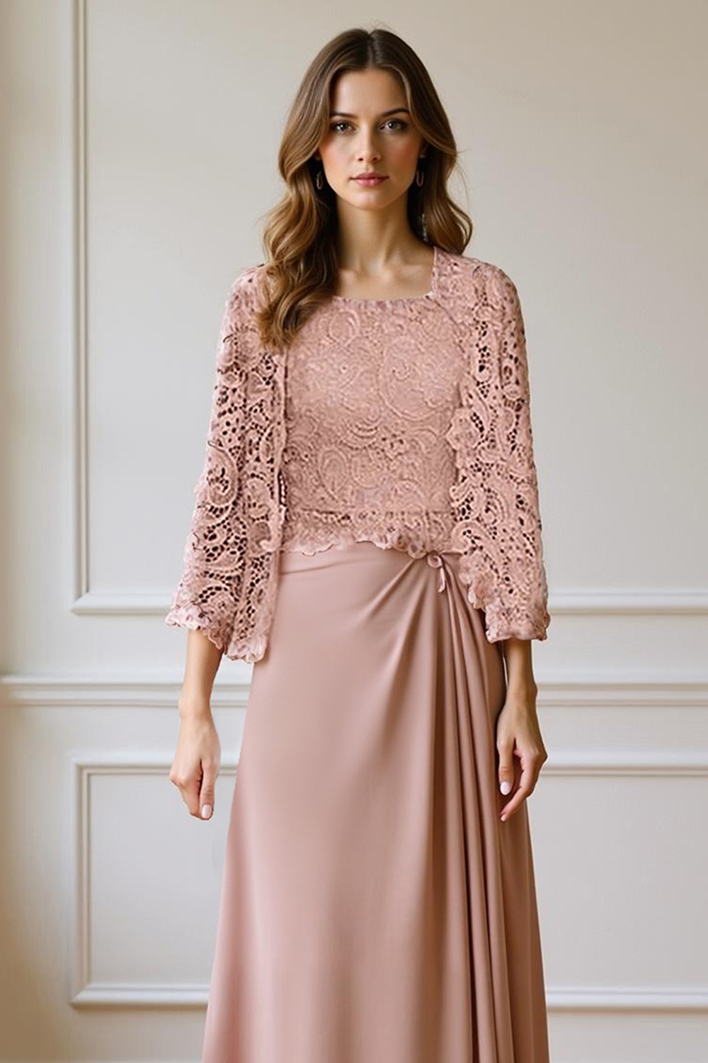 Green Sheath Chiffon Floor-Length 2-Piece Mother of the Bride Dress with Jacket