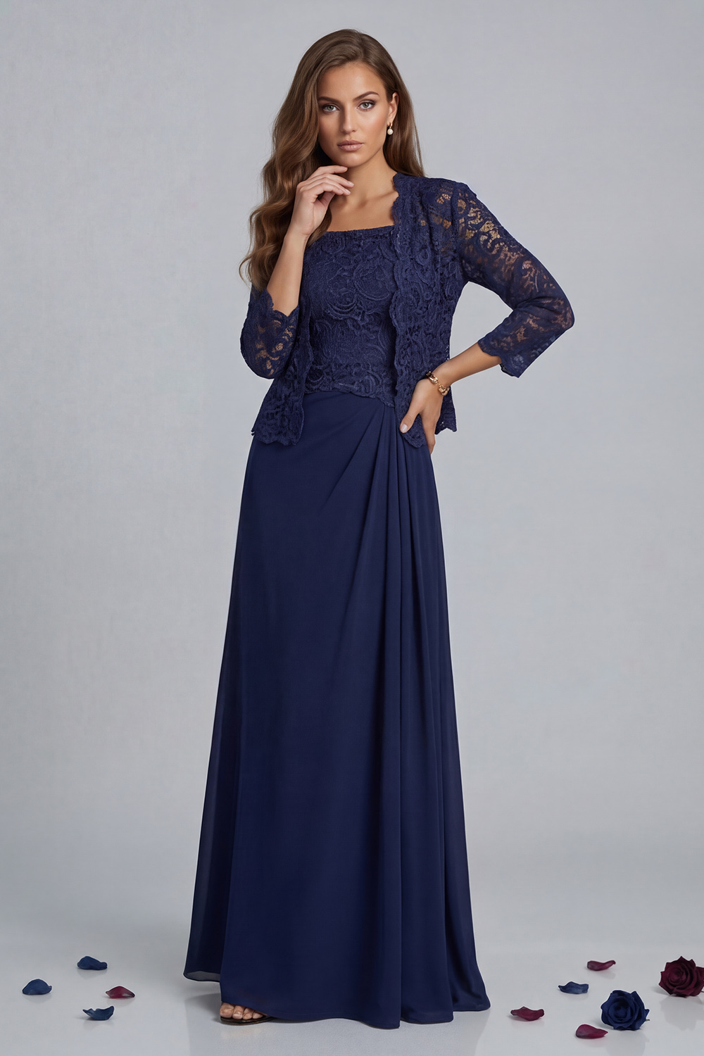 Green Sheath Chiffon Floor-Length 2-Piece Mother of the Bride Dress with Jacket