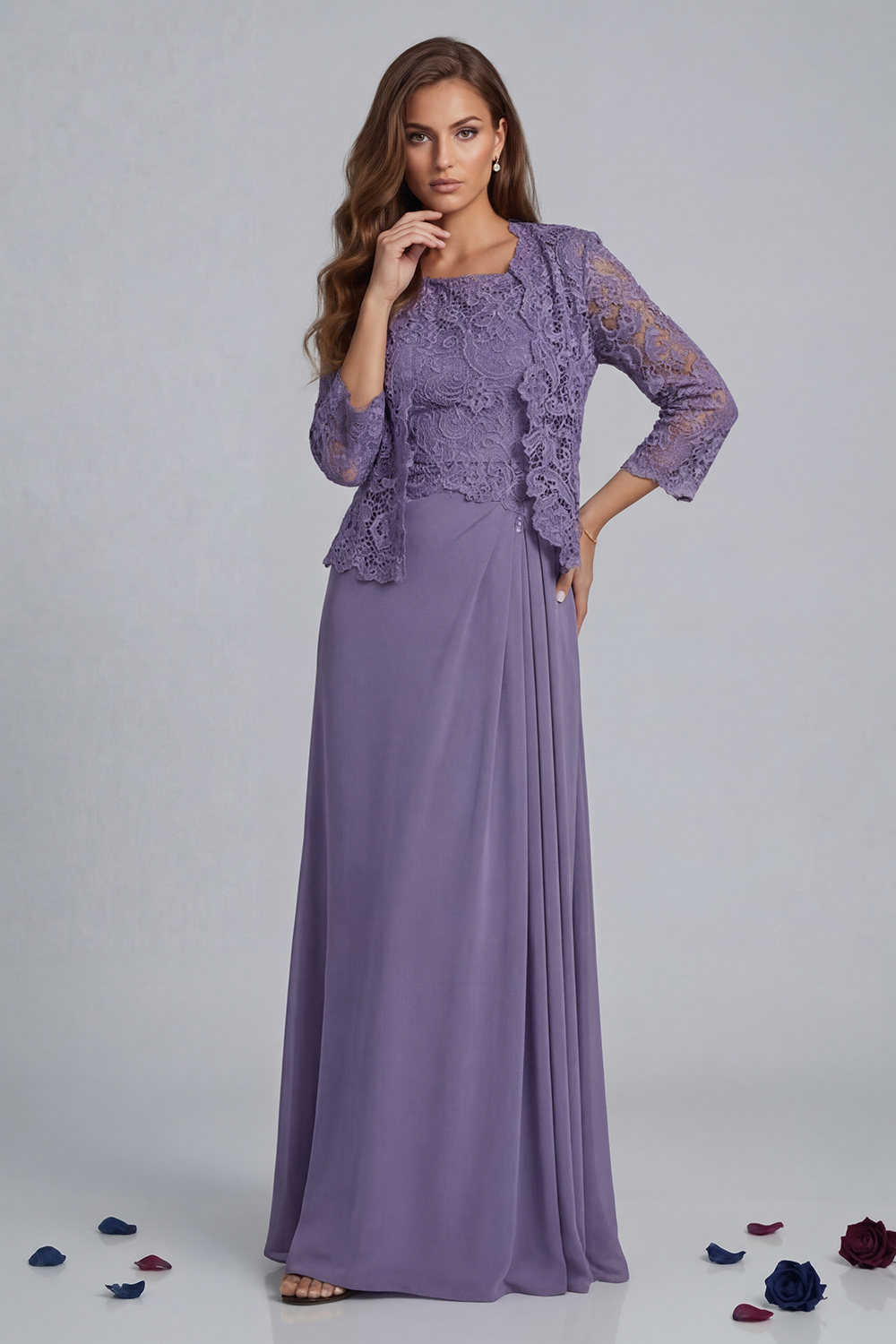 Green Sheath Chiffon Floor-Length 2-Piece Mother of the Bride Dress with Jacket