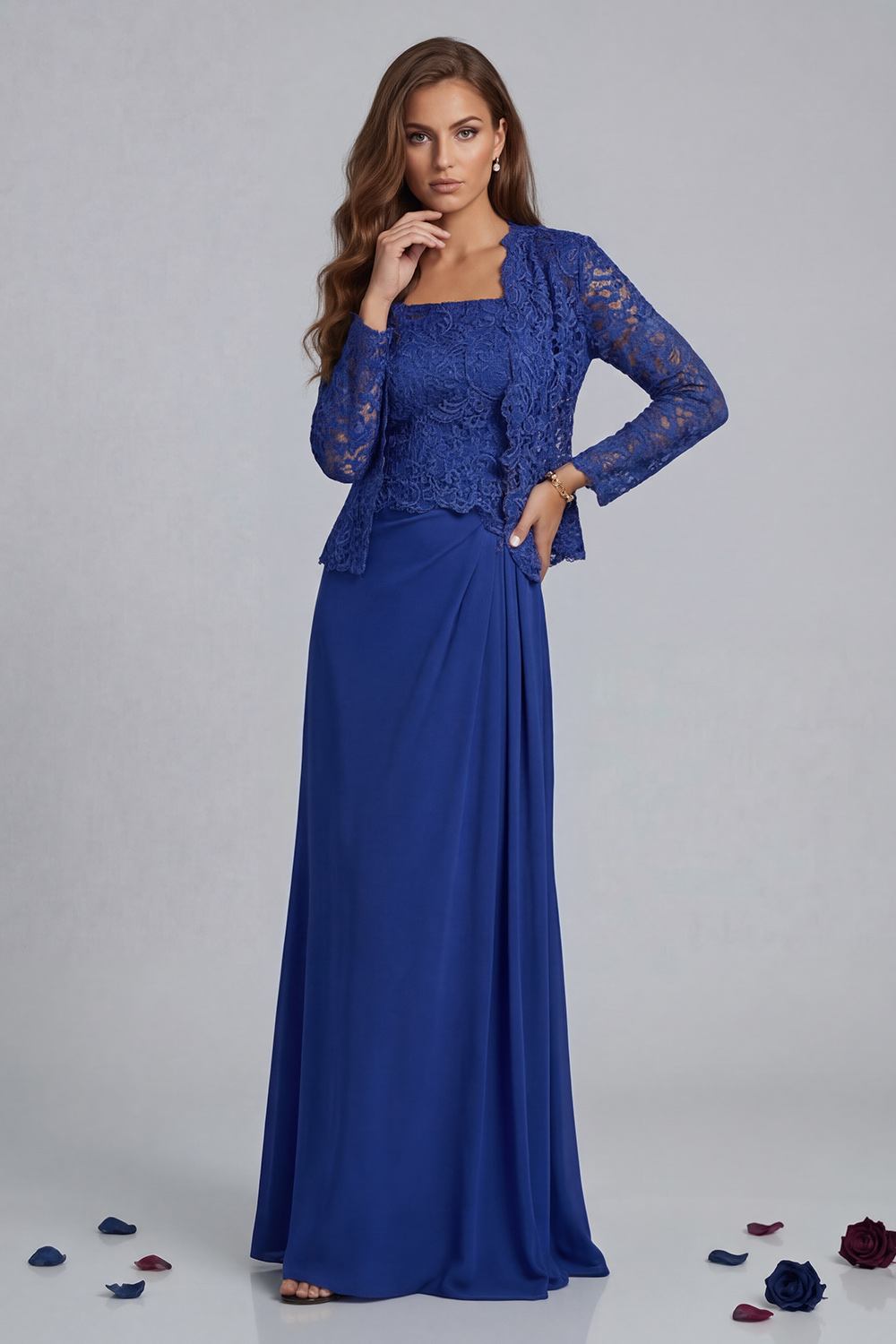 Green Sheath Chiffon Floor-Length 2-Piece Mother of the Bride Dress with Jacket