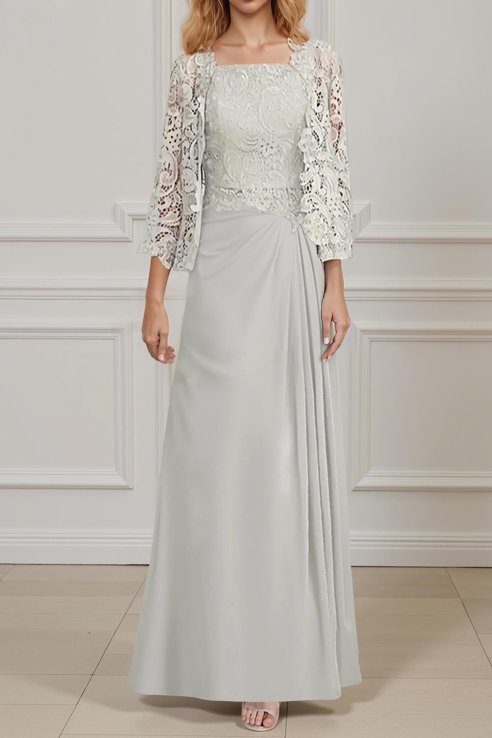 Peacock Green Sheath Chiffon Floor-Length 2-Piece Mother of the Bride Dress with Jacket