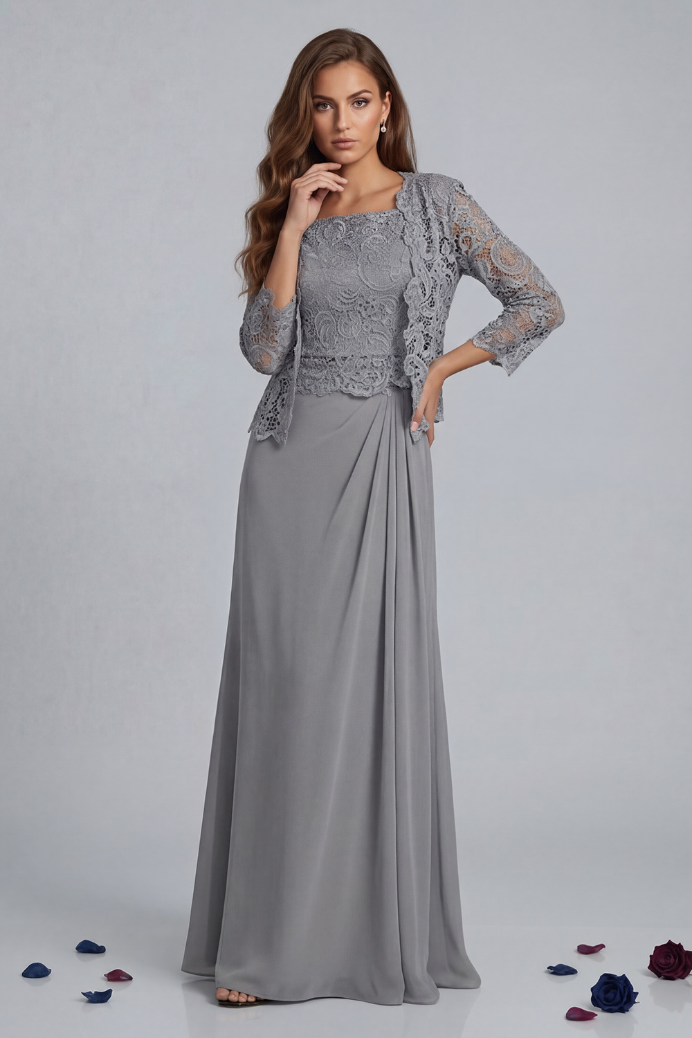 Green Sheath Chiffon Floor-Length 2-Piece Mother of the Bride Dress with Jacket