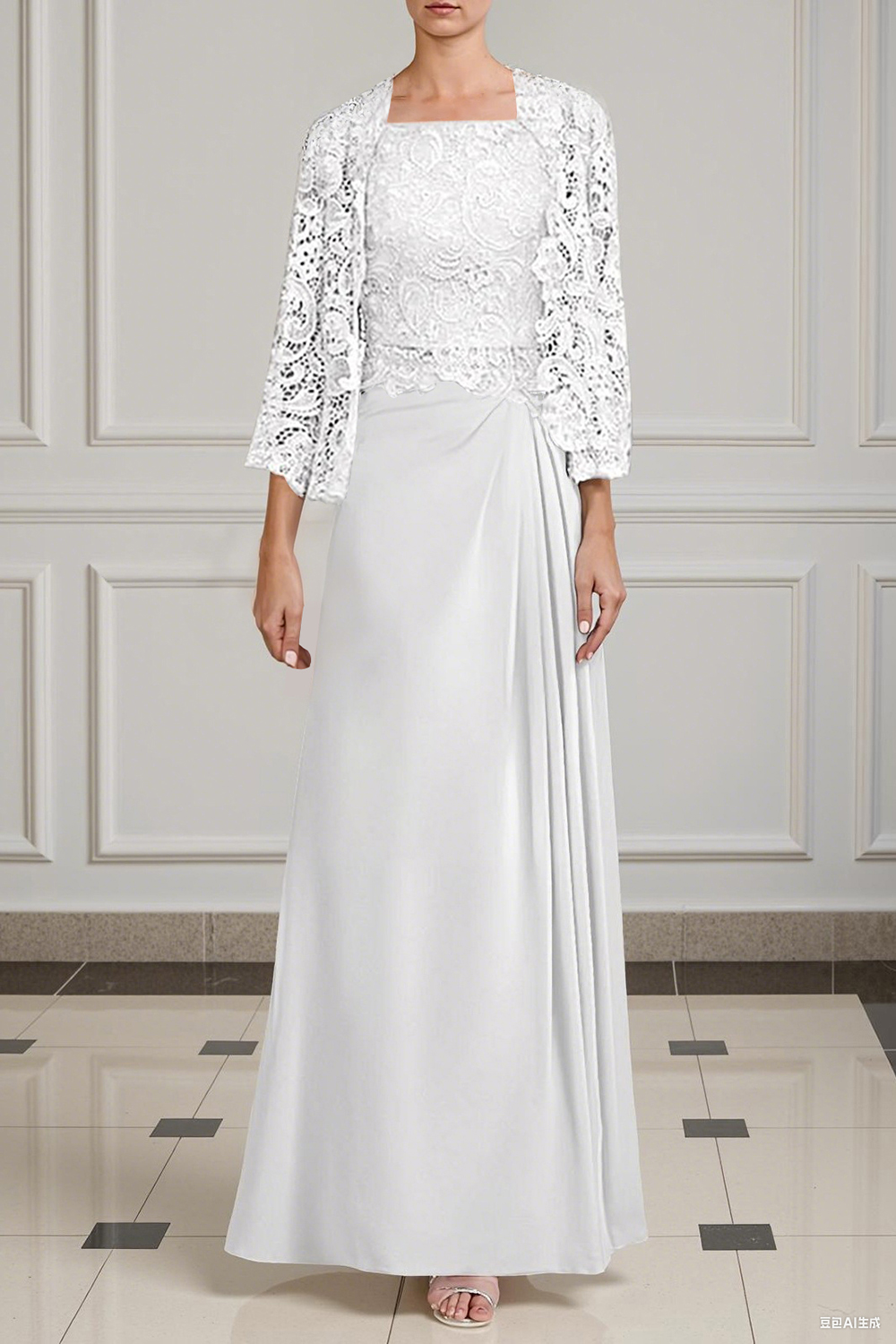 Peacock Green Sheath Chiffon Floor-Length 2-Piece Mother of the Bride Dress with Jacket