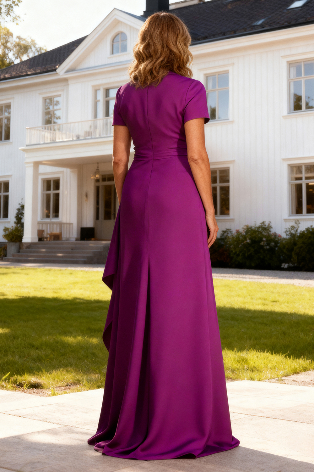 Purple Satin Sheath Floor-Length Mother Of The Bride Dress with Slit