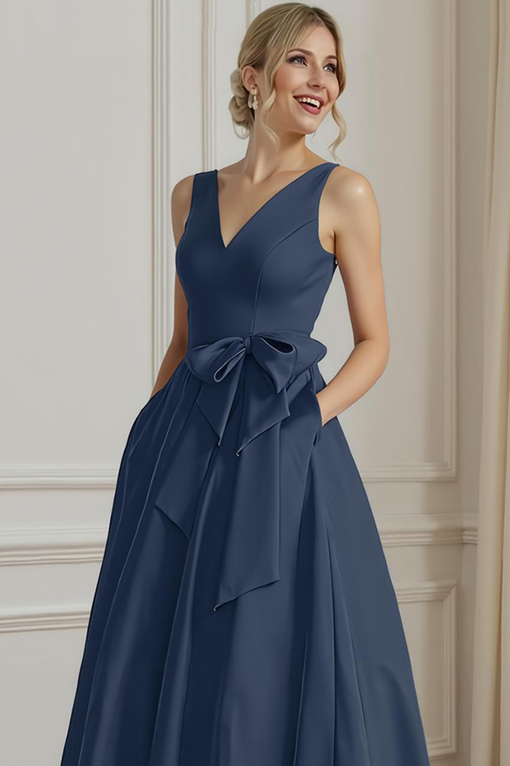 Fuchsia Satin A-Line Ankle-Length Plus Size Mother Of The Bride Dress with Pockets