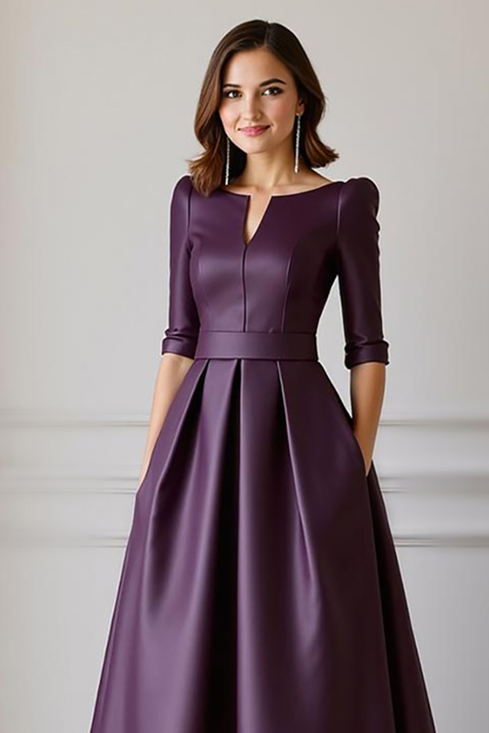 Light Blue Satin A-Line High-Low Mother of the Bride Dress with Sleeves