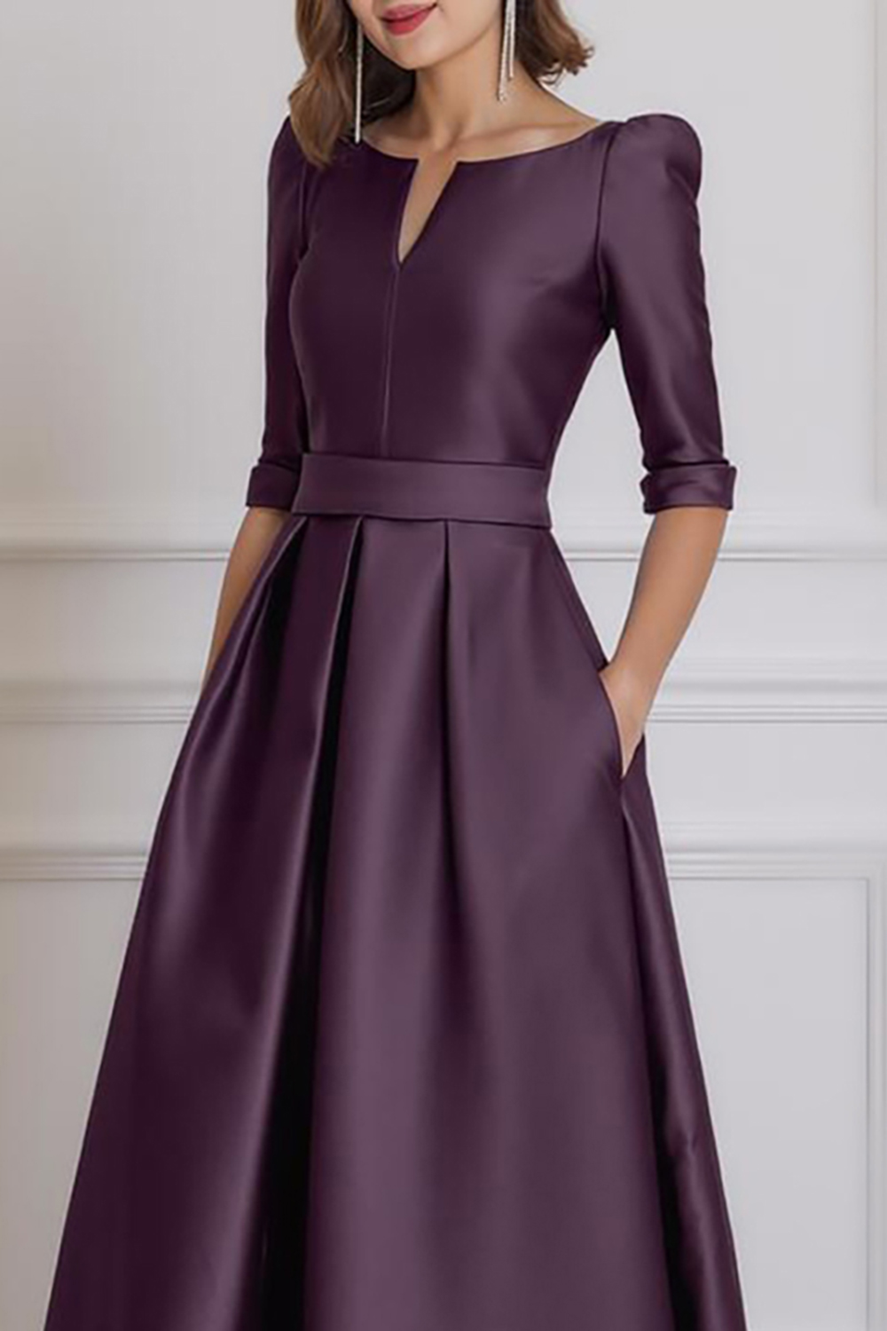 Light Blue Satin A-Line High-Low Mother of the Bride Dress with Sleeves