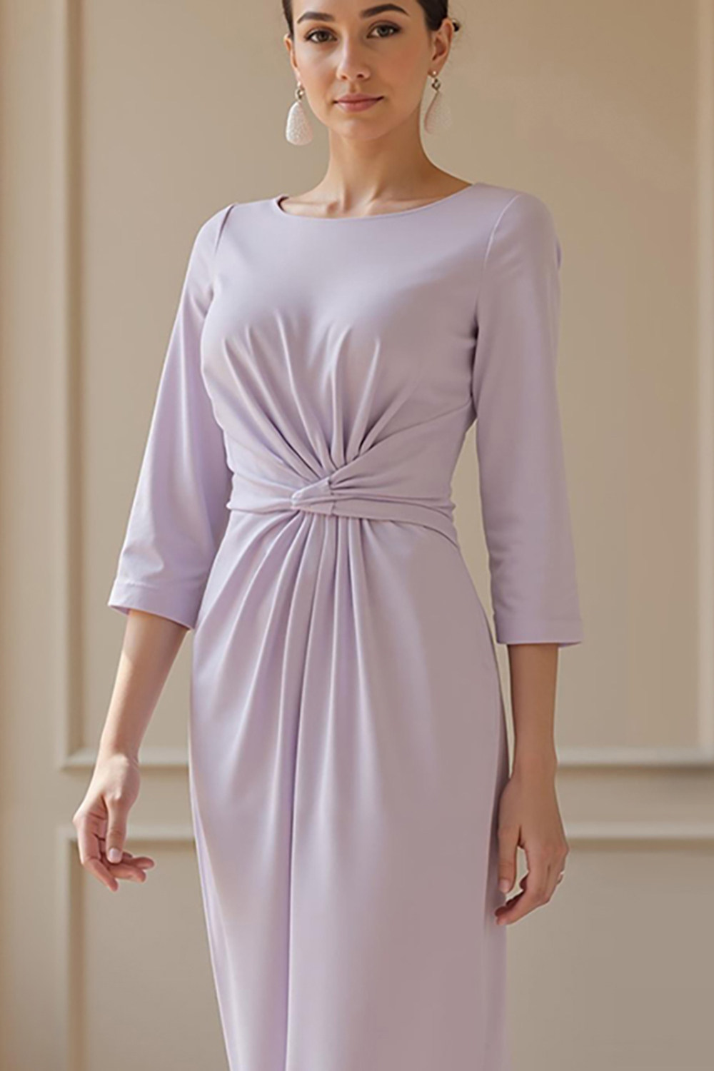 Lilac Satin Sheath Ankle-Length Mother of the Bride Dress with Feathers