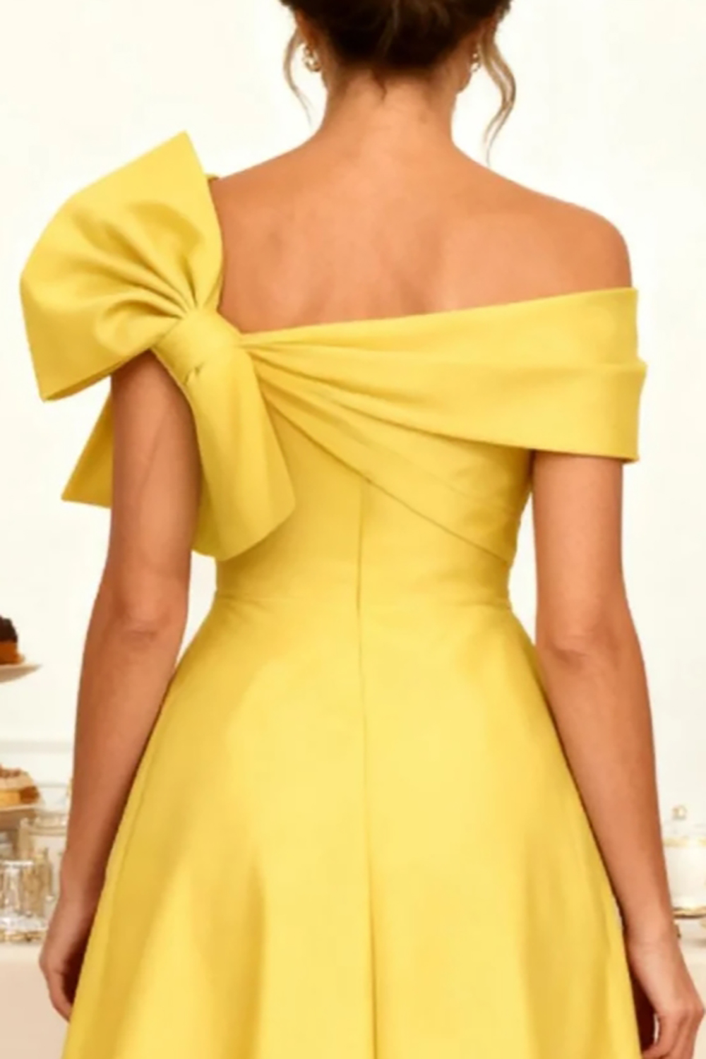 Yellow Satin A-Line Ankle-Length Mother Of The Bride Dress with Bow