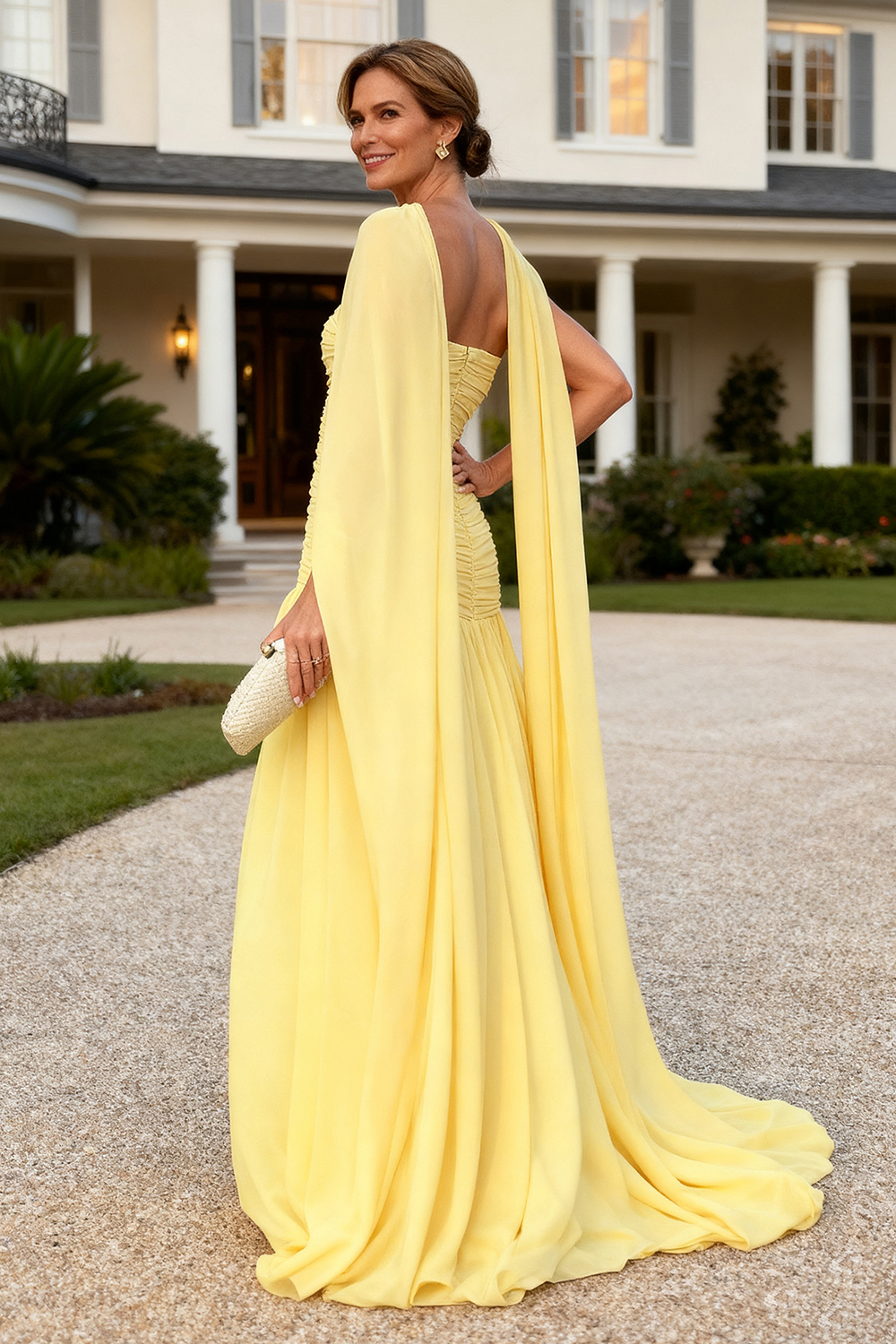 Daffodil Chiffon Strapless Floor-Length Mother Of The Bride Dress with Slit