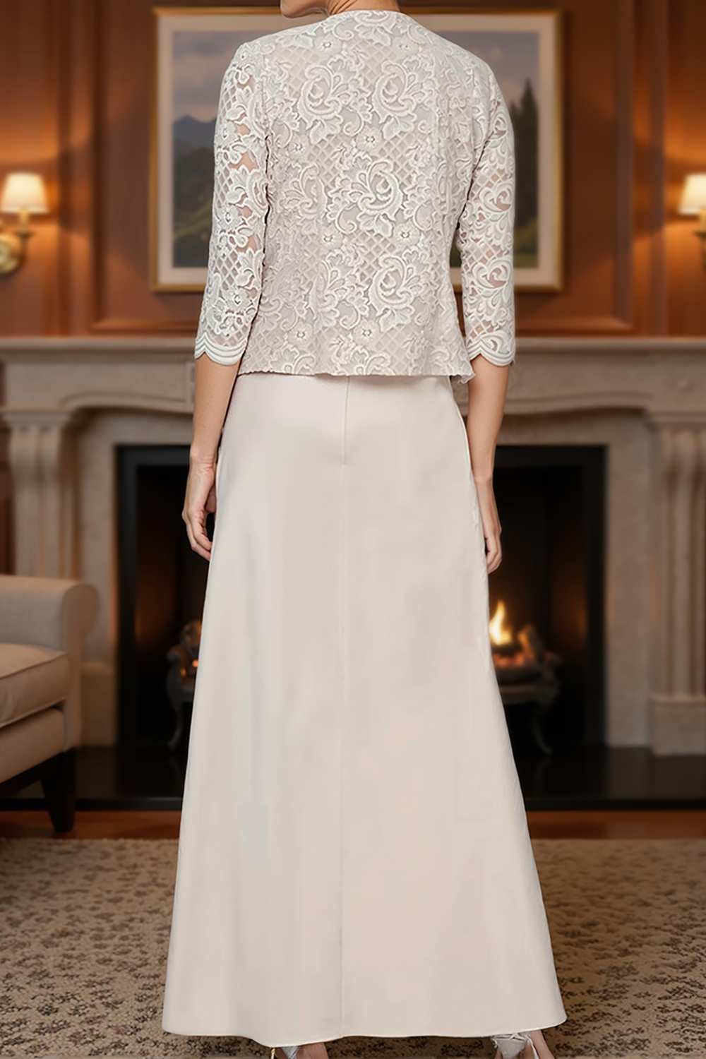 Apricot Chiffon Square Neck Floor-Length 3-Piece Mother of the Bride Dress with Jacket