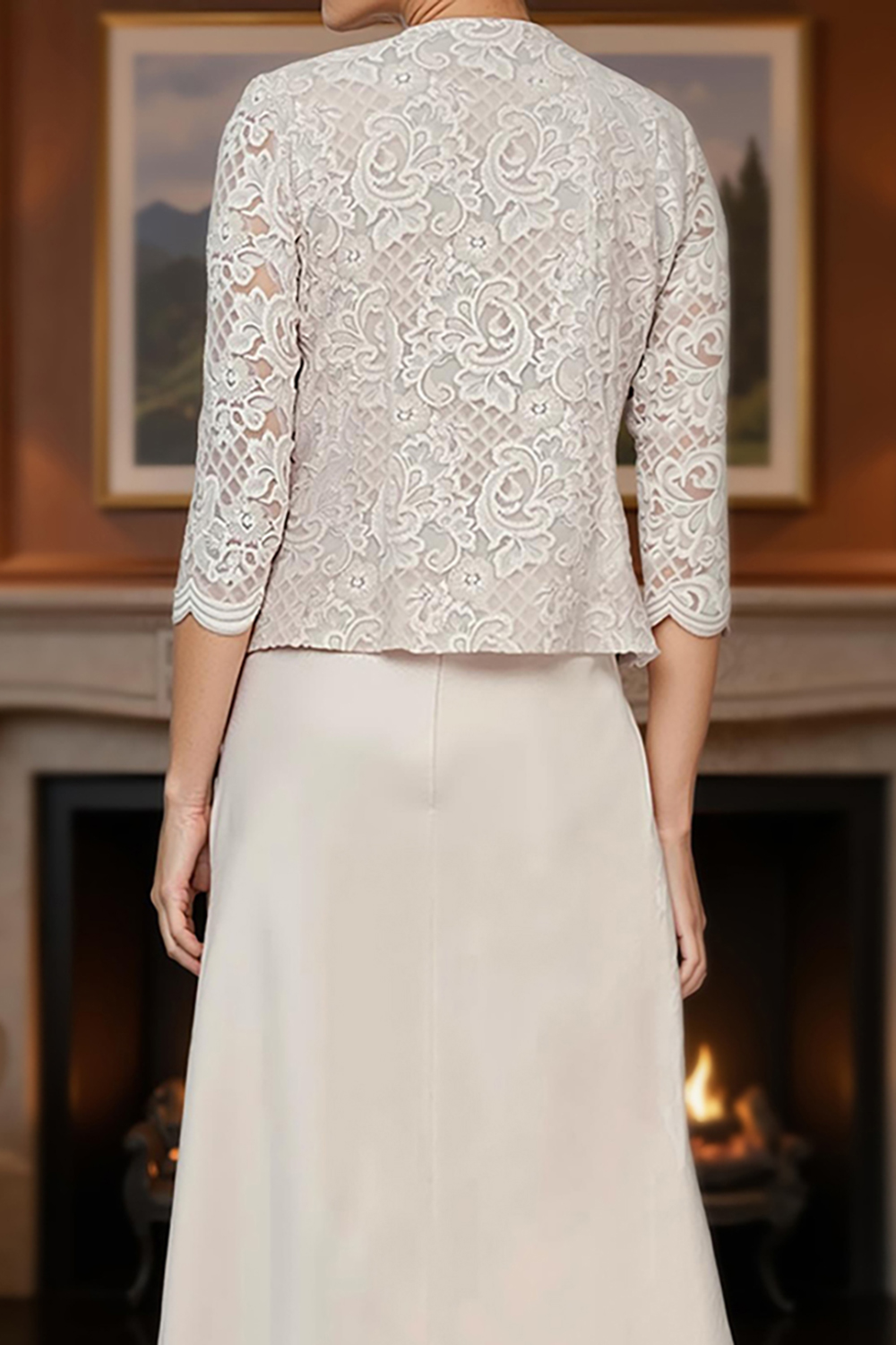 Apricot Chiffon Square Neck Floor-Length 3-Piece Mother of the Bride Dress with Jacket