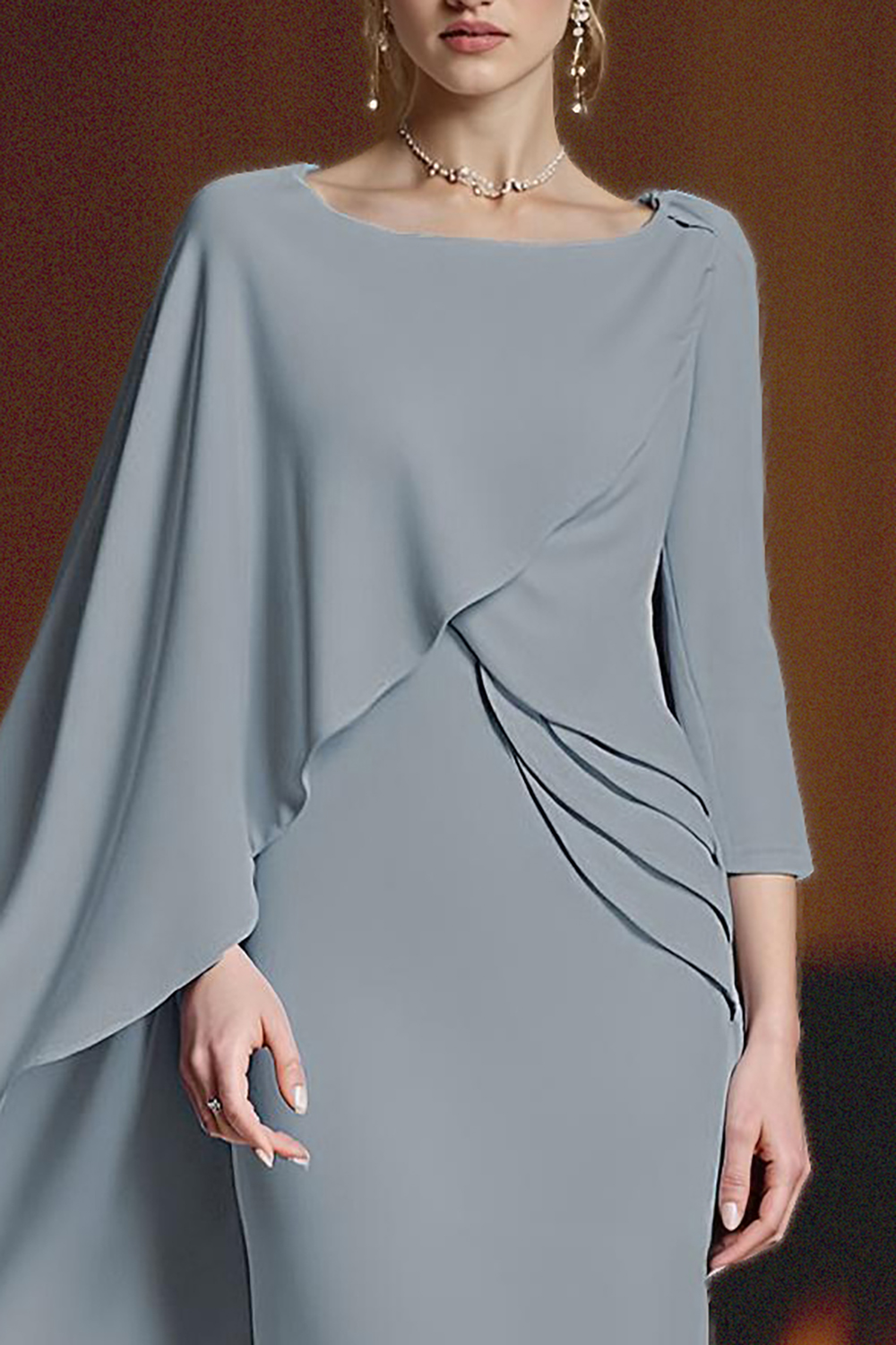 Dusty Blue Chiffon Sheath Floor-Length Mother of the Bride Dress