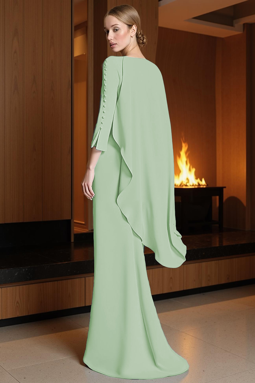 Dusty Blue Chiffon Sheath Floor-Length Mother of the Bride Dress