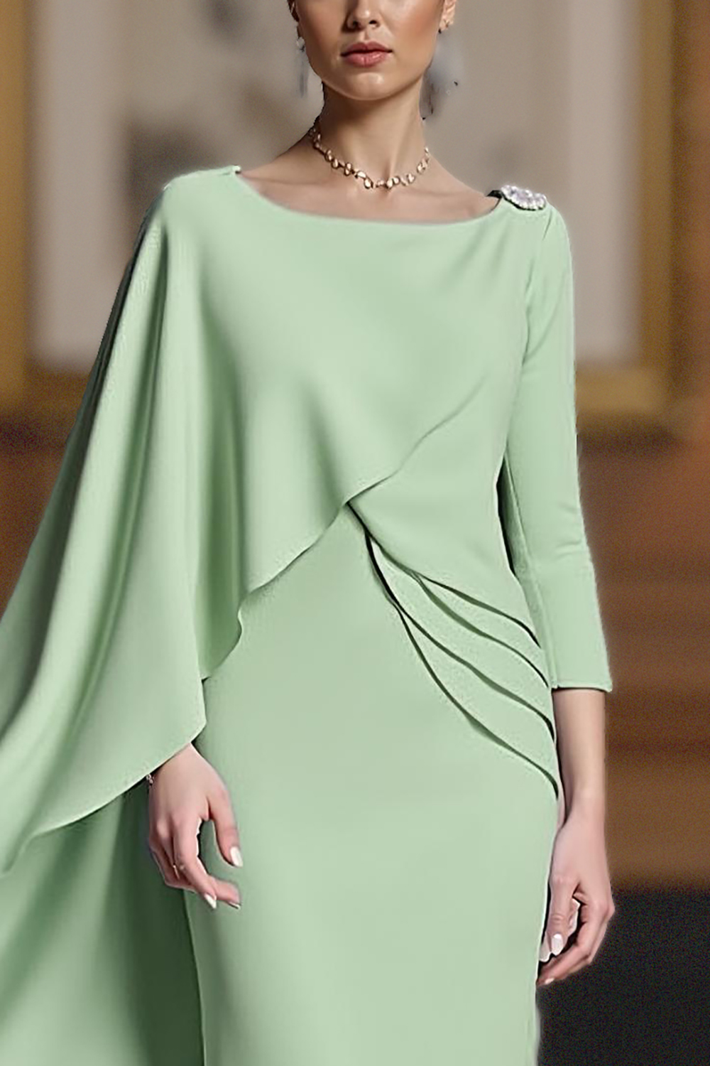 Dusty Blue Chiffon Sheath Floor-Length Mother of the Bride Dress