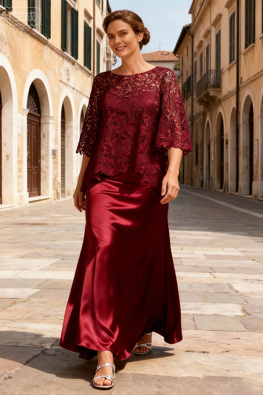 Dusty Sage Satin Bateau Neck Ankle-Length Mother Of The Bride Dress with Sleeves