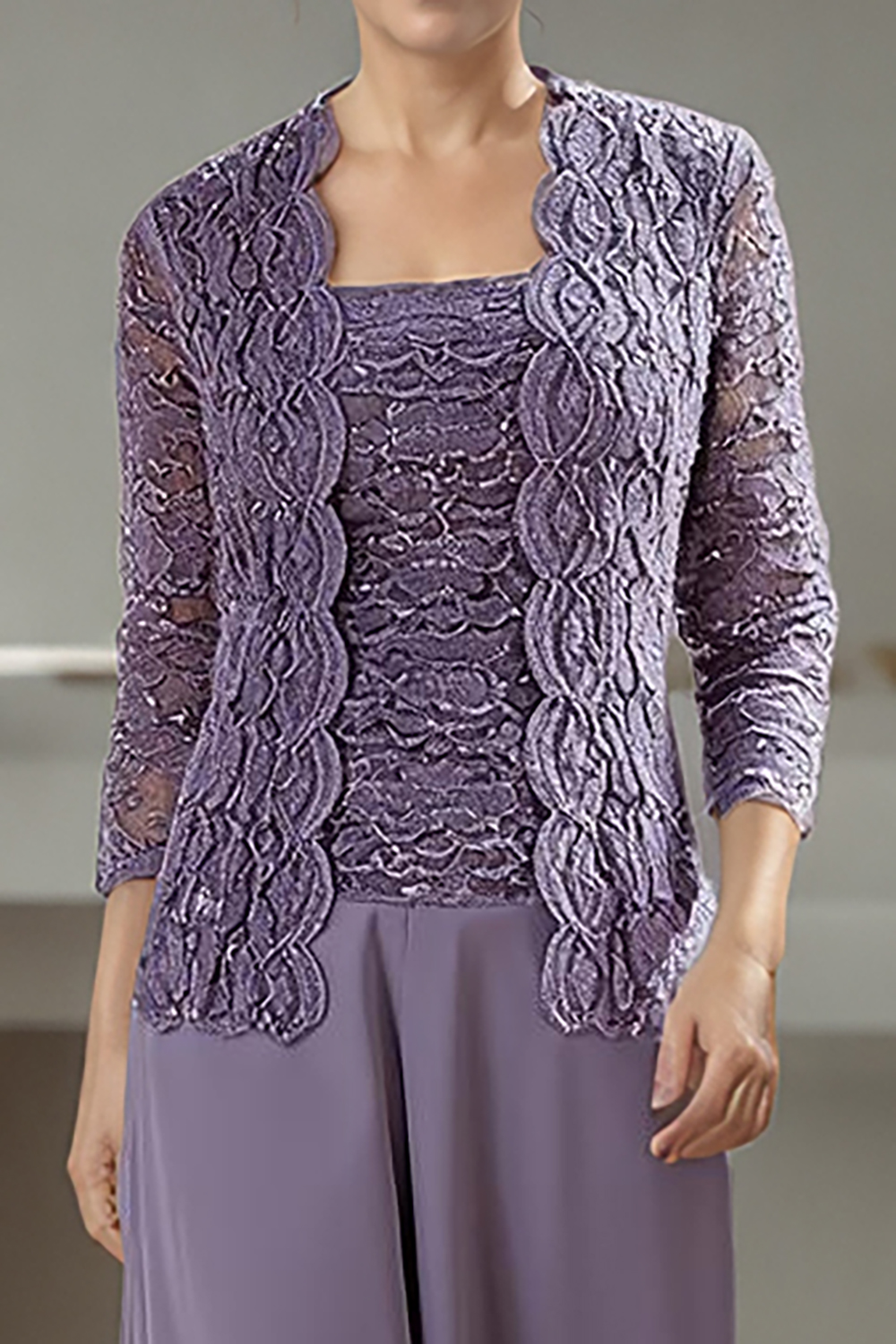 Purple Bateau Neck Chiffon 3-Piece Mother of the Bride Pant Suits with Jacket