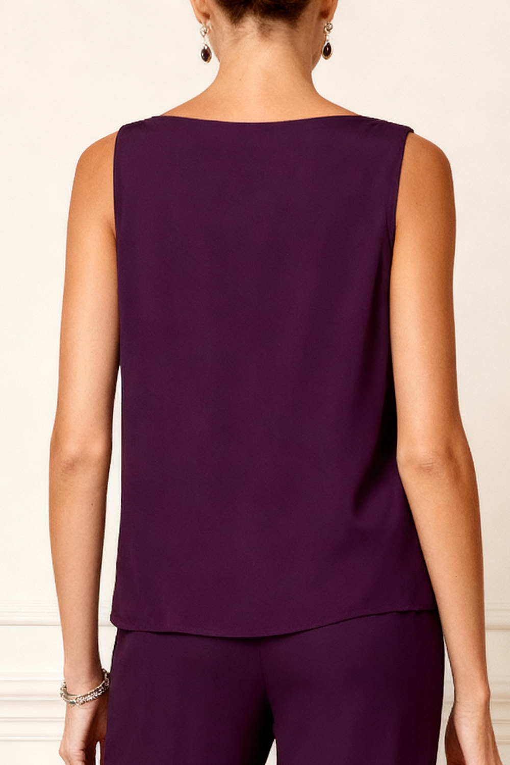 3-Piece Grape Chiffon V-Neck Mother of the Bride Pant Suits with Jacket