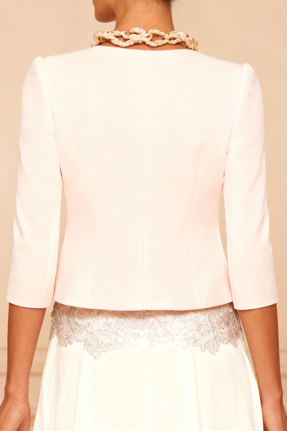 2-Piece Light Pink Lace Round Neck Knee-Length Mother of the Bride Dress with Jacket