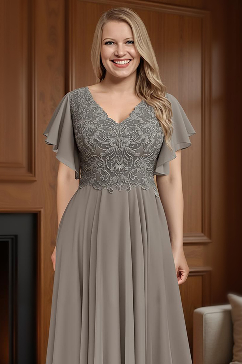 Dusty Blue Ruffled Sheath Chiffon Ankle-Length Plus Size Mother of the Bride Dress