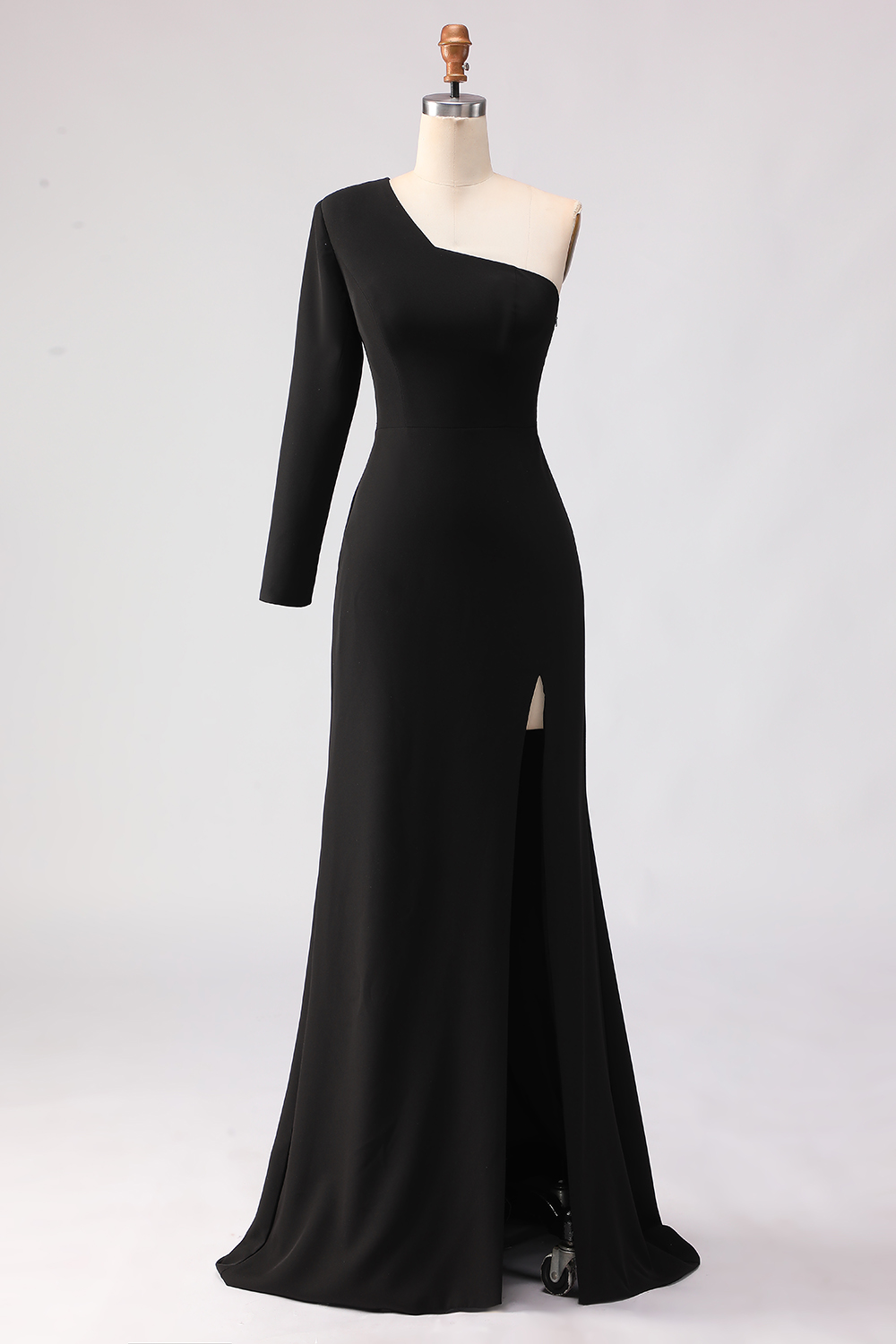 Black One Shoulder Sheath Floor-Length Mother of the Bride Dress with Slit