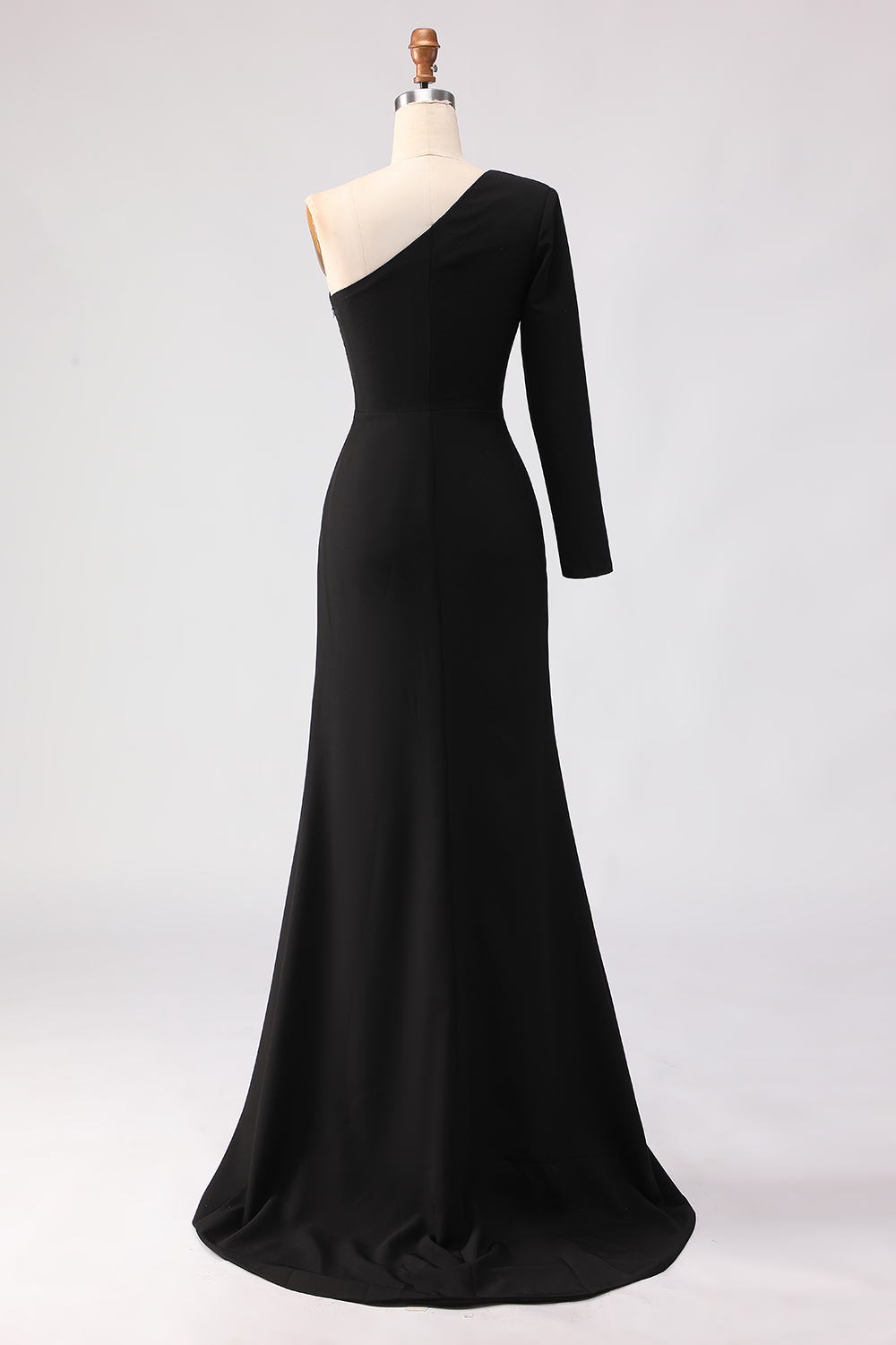 Black One Shoulder Sheath Floor-Length Mother of the Bride Dress with Slit