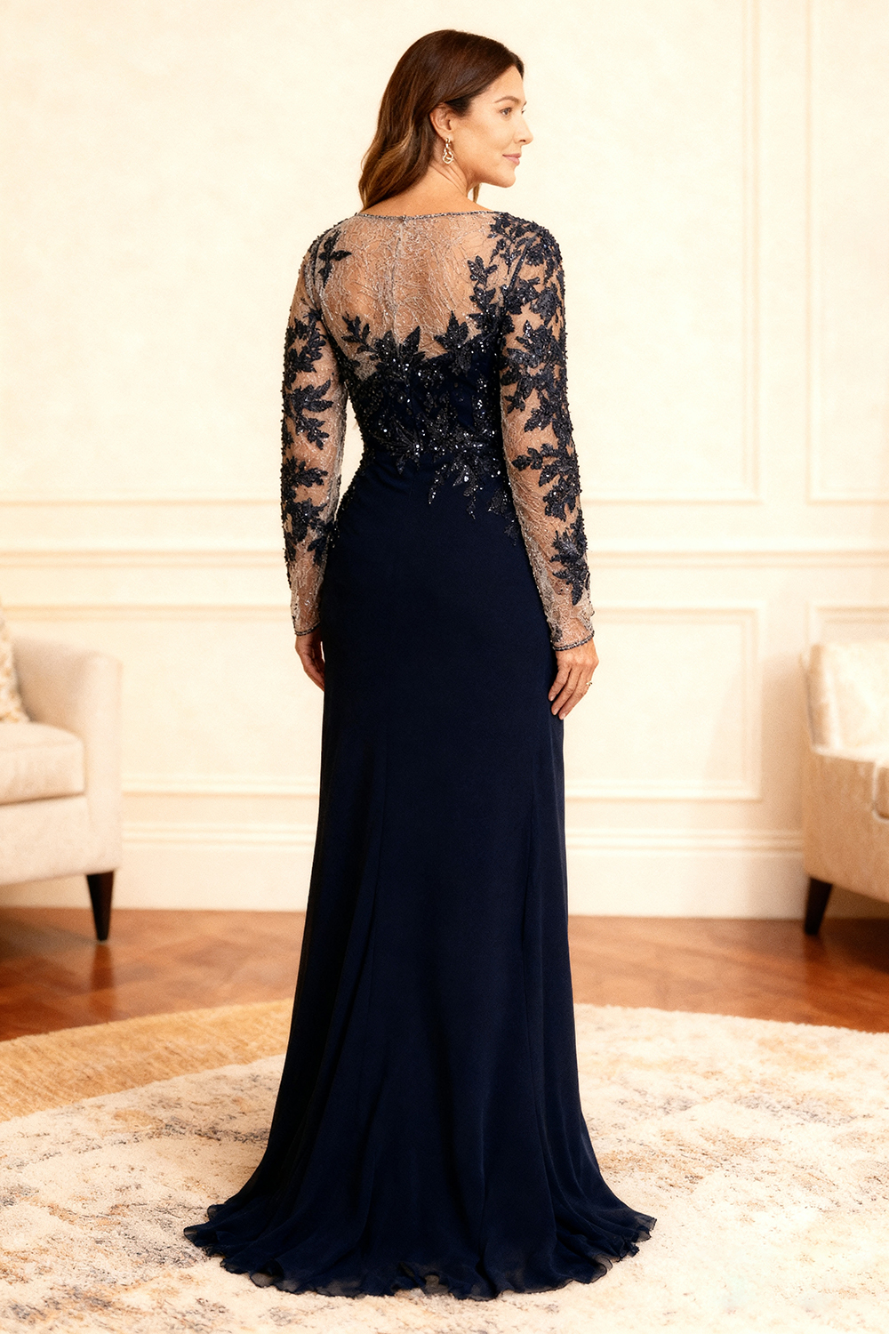 Black Plus Size Sheath Lace Floor-Length Mother of the Bride Dress with Slit