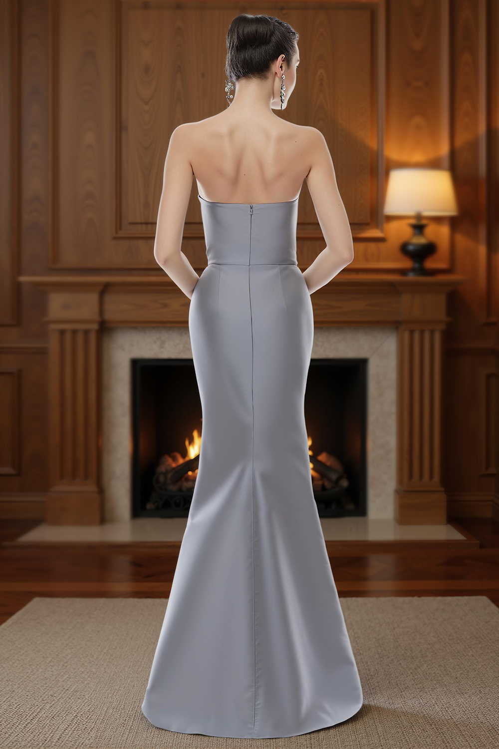 Sparkly Silver Strapless Mermaid Floor-Length Satin Mother of the Bride Dress
