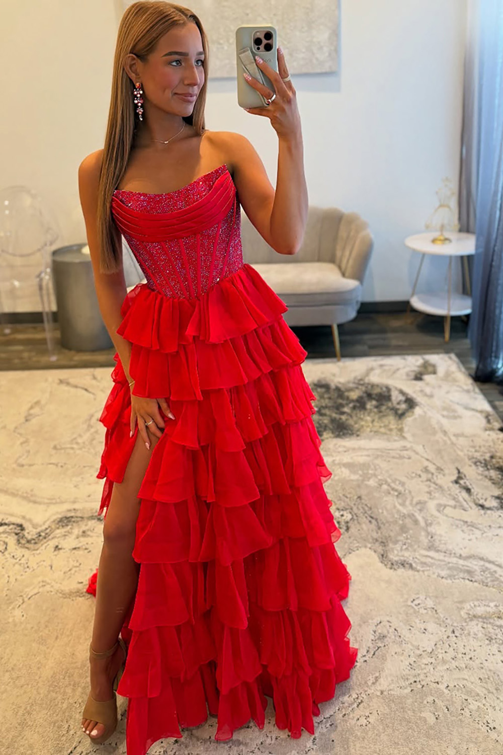 Sparkly Navy A Line Strapless Corset Long Chiffon Prom Dress