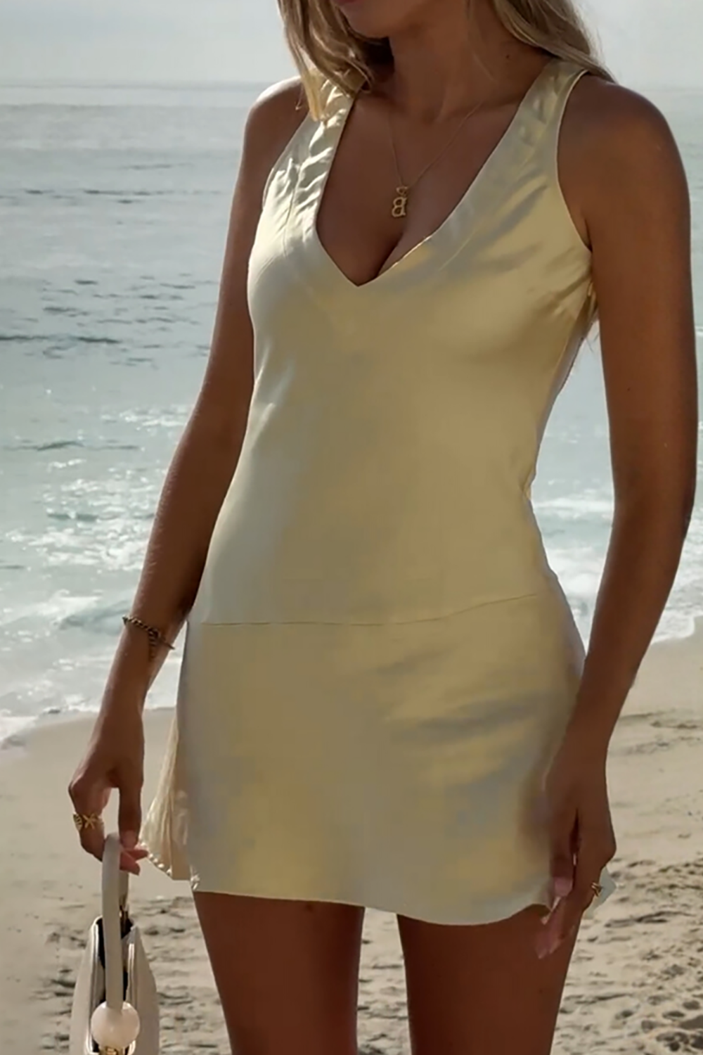 Yellow V-Neck Bodycon Mini Dress with Sash