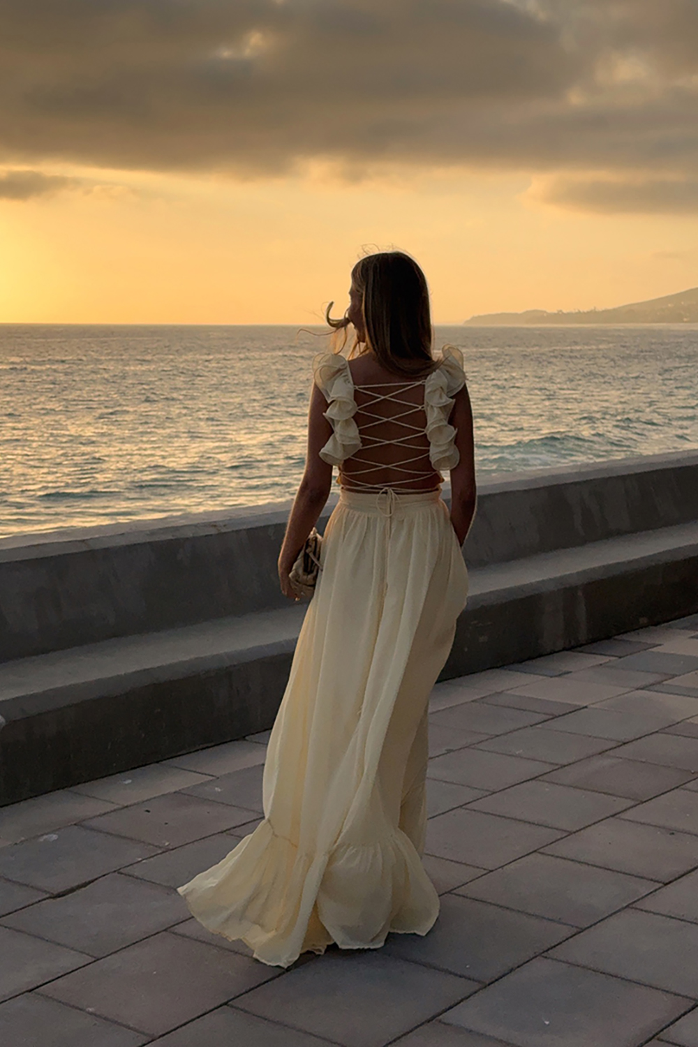 Yellow A Line V-Neck Ruffled Maxi Dress