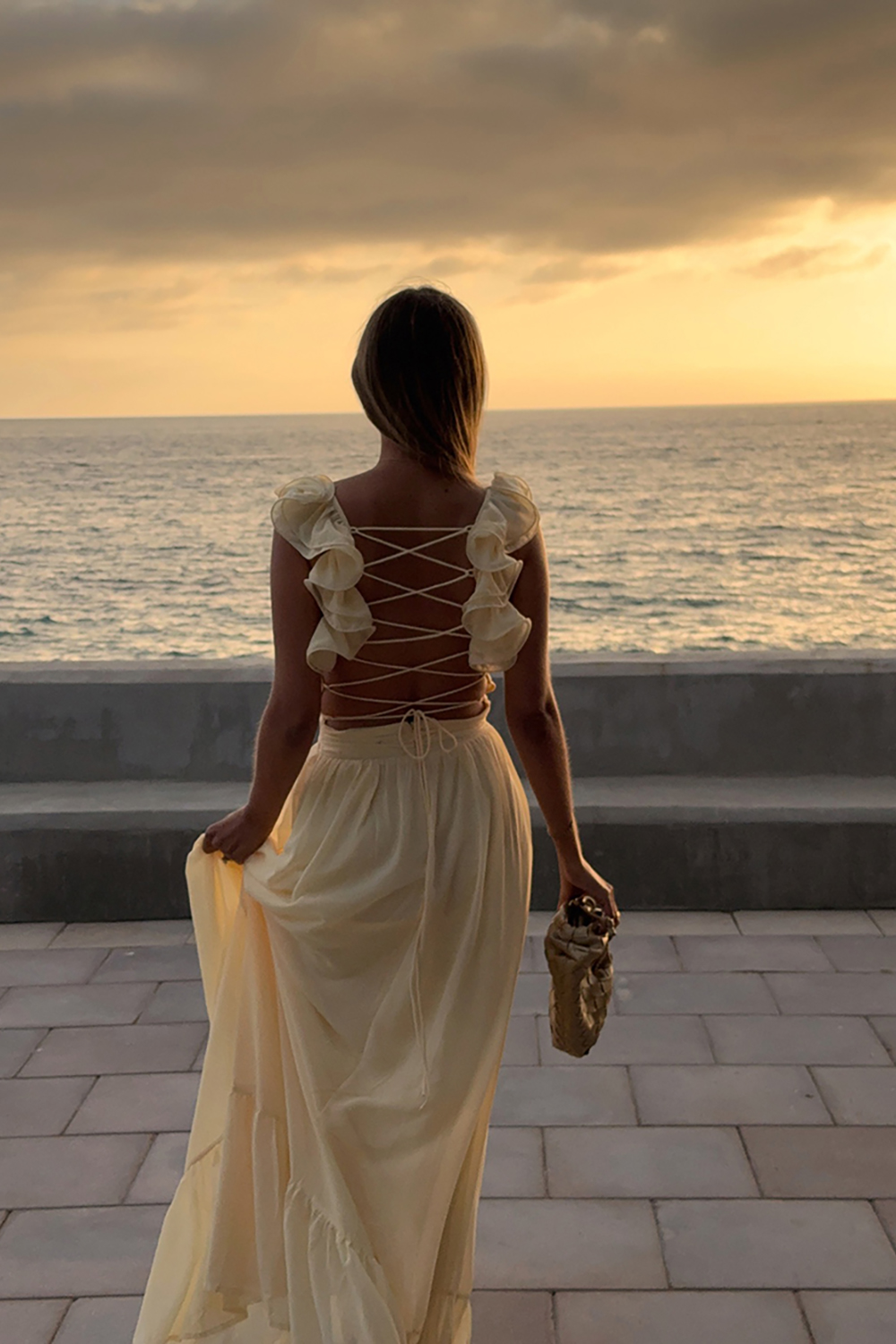 Yellow A Line V-Neck Ruffled Maxi Dress