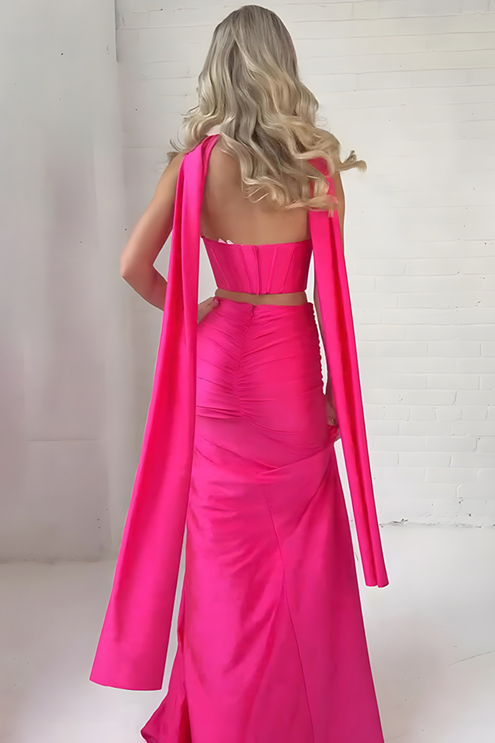 Fuchsia 2 Piece Mermaid Long Corset Prom Dress with Slit