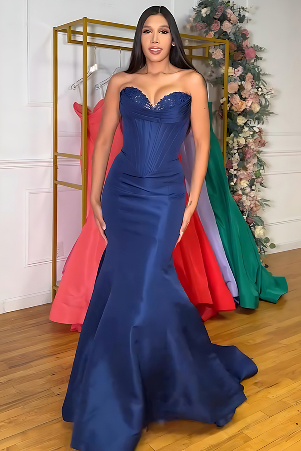 Purple Mermaid Sweetheart Satin Long Corset Prom Dress