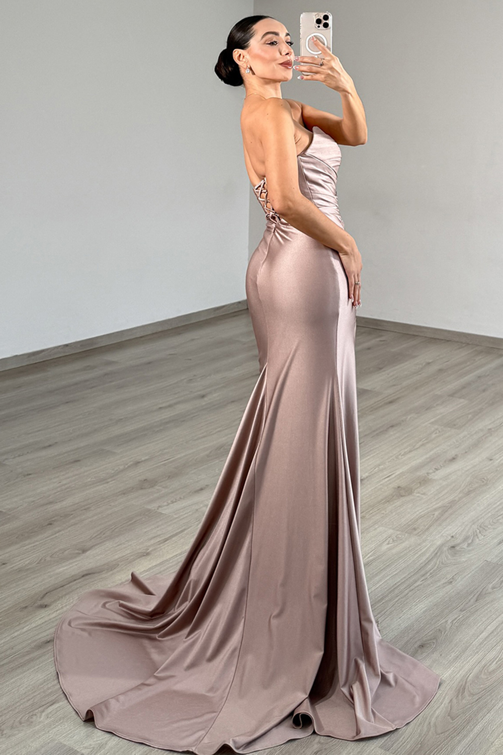 Sparkly Dusty Rose Mermaid Sweetheart Long Prom Dress with Slit