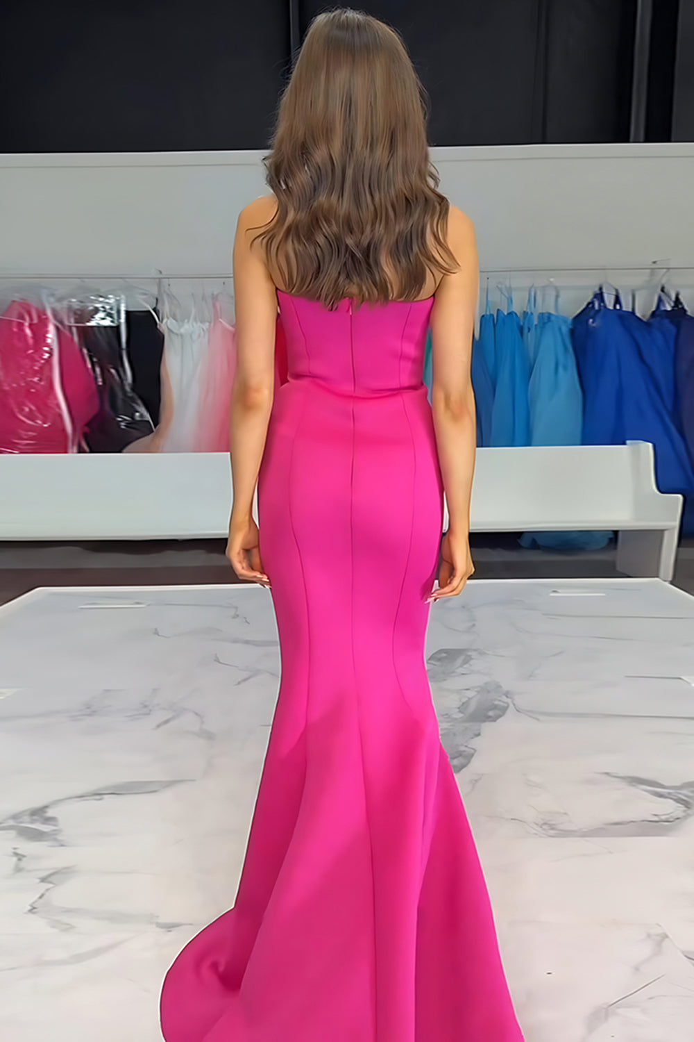 Elegant Fuchsia Satin Mermaid Sweetheart Long Prom Dress