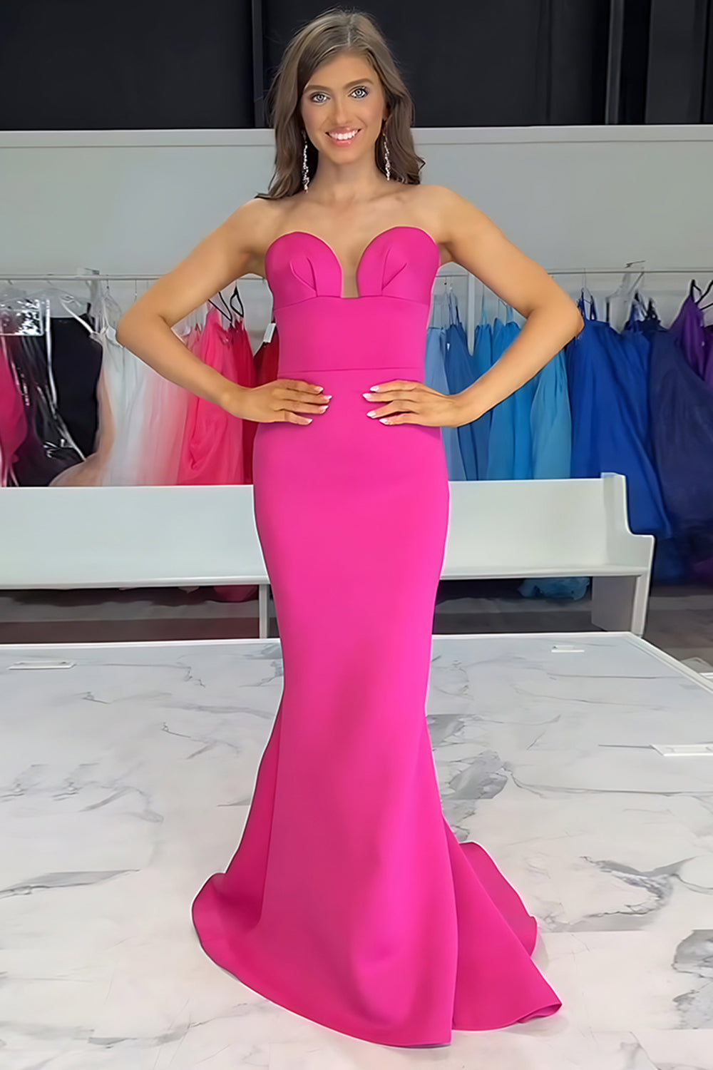 Elegant Fuchsia Satin Mermaid Sweetheart Long Prom Dress