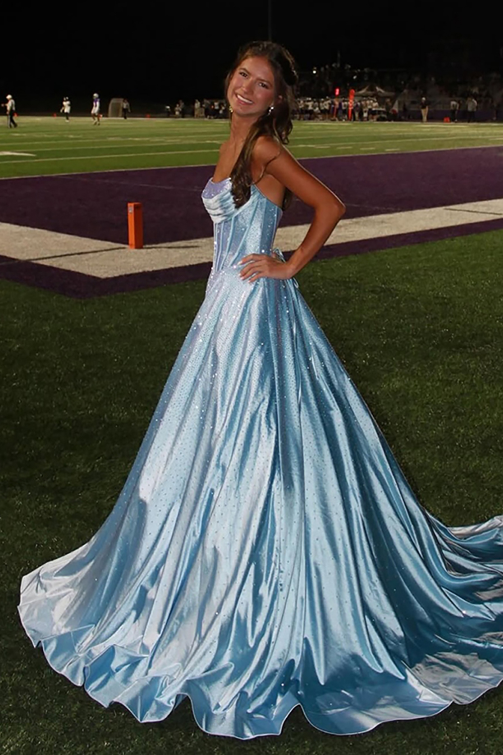 Sparkly Black Strapless A Line Long Corset Prom Dress with Beading