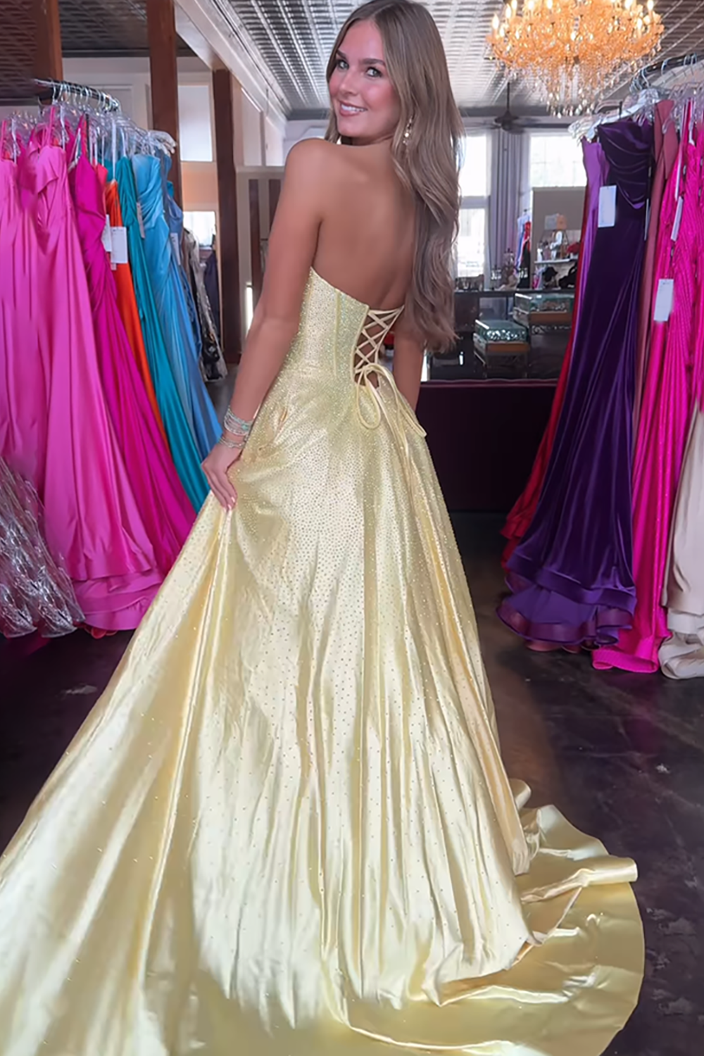 Sparkly Black Strapless A Line Long Corset Prom Dress with Beading