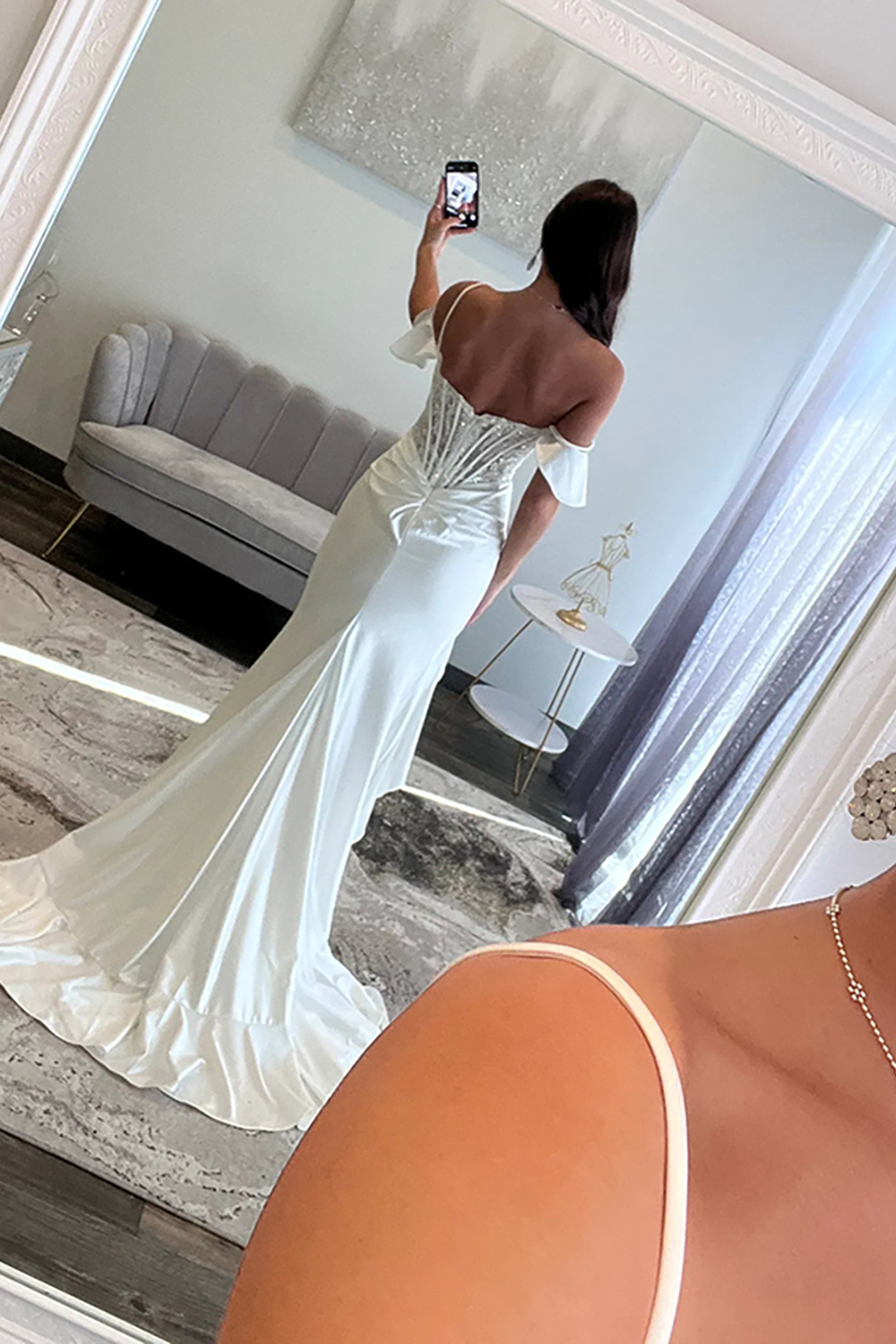 Sparkly Beaded Red Corset Mermaid Ruffled Long Prom Dress with Slit