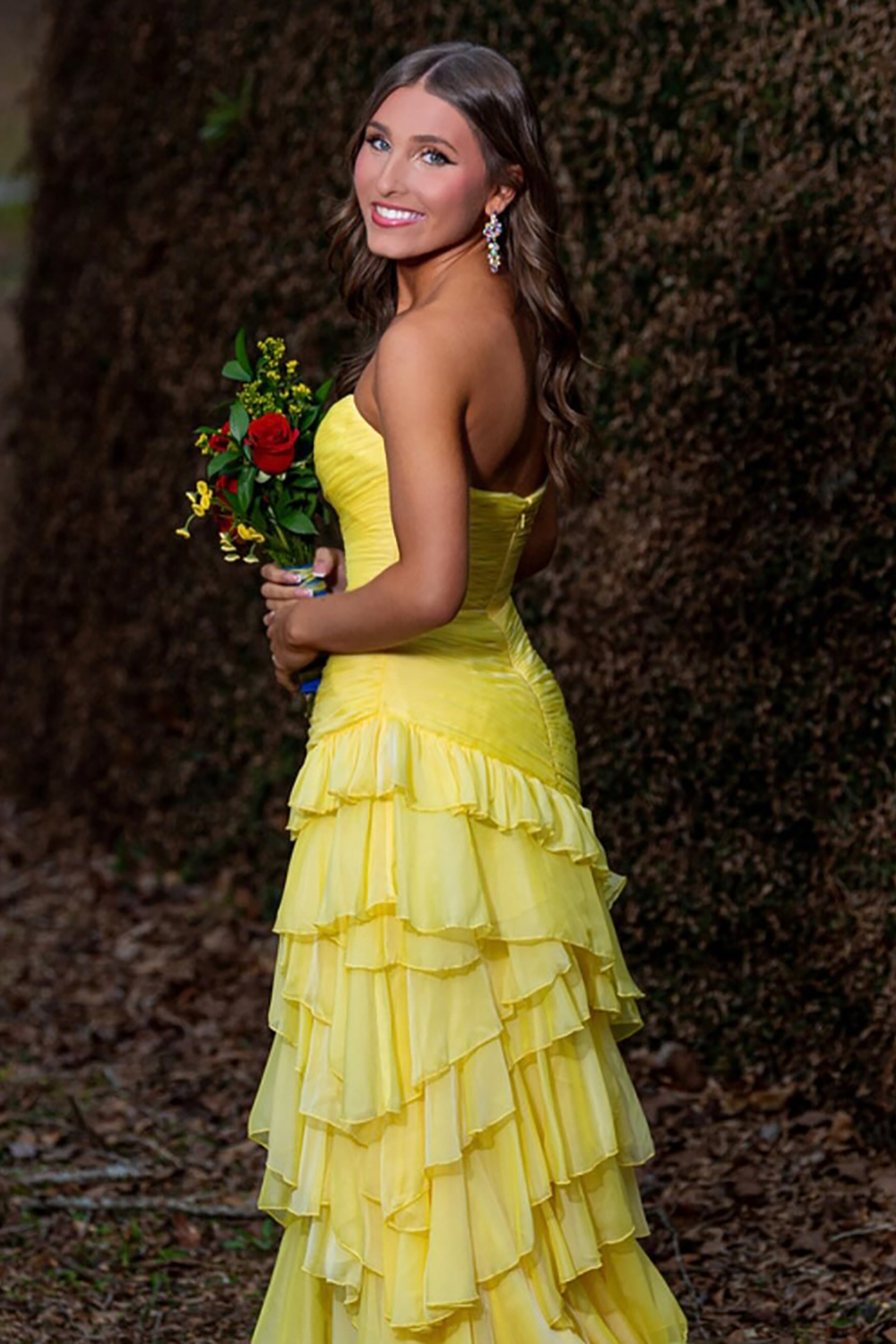 Blue Mermaid Sweetheart Tiered Ruffled Long Prom Dress with Slit