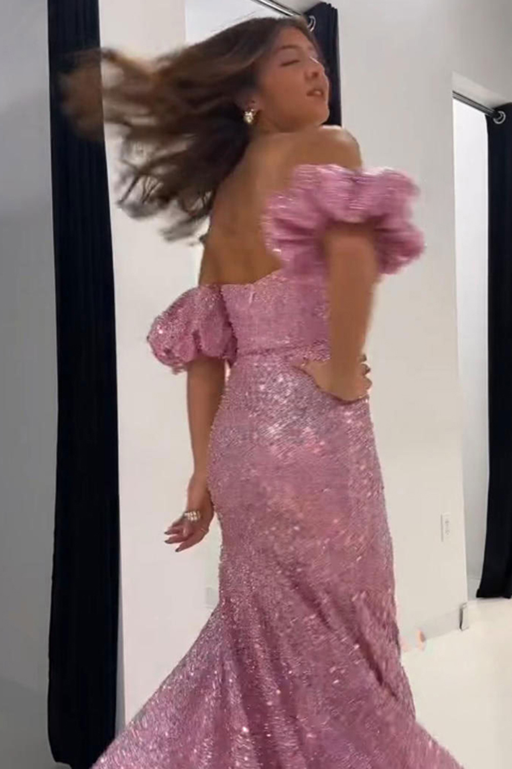 Sparkly Grey Pink Mermaid Sequin Long Prom Dress with Slit