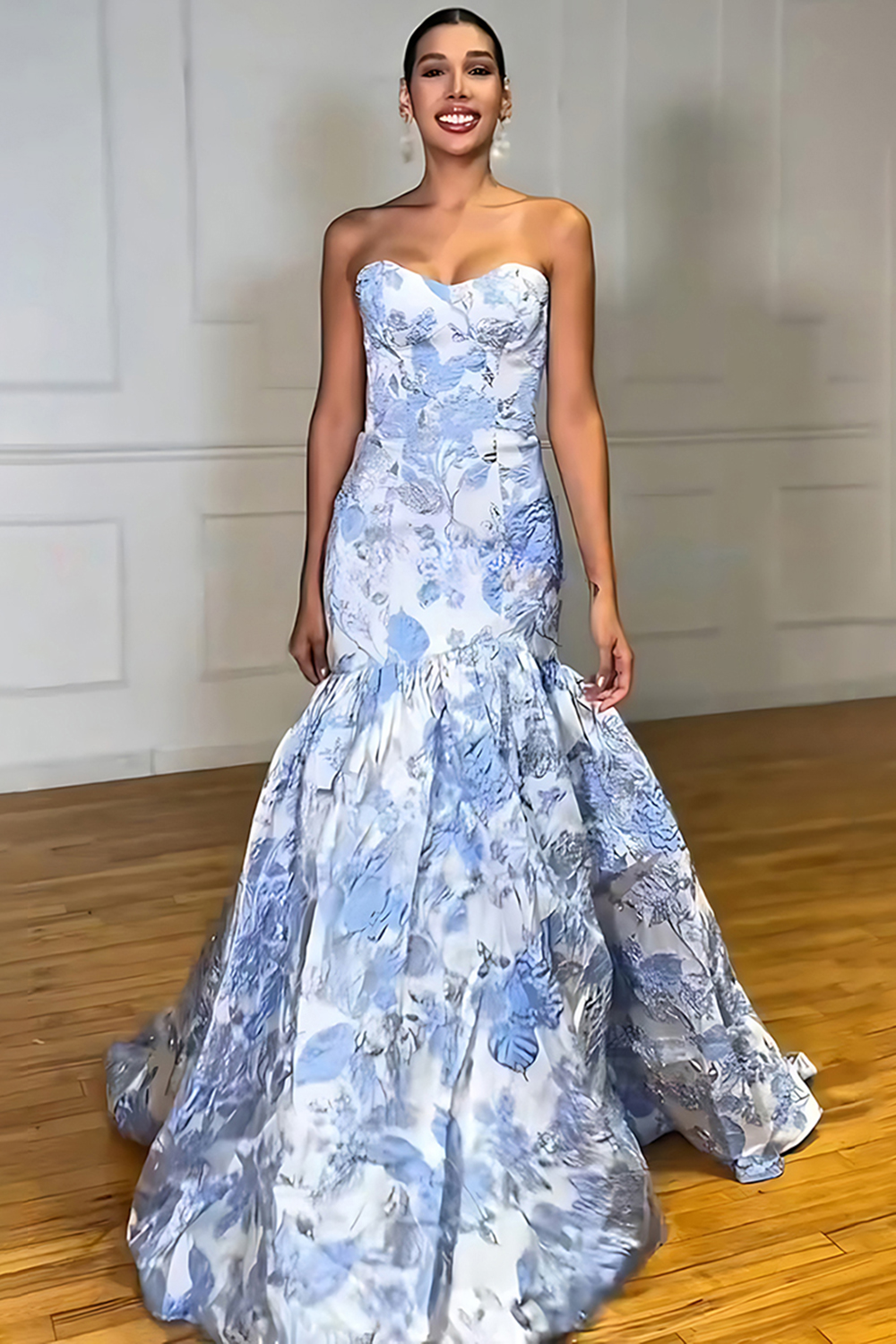 Elegant Lilac Jacquard Floral Sweetheart A Line Long Prom Dress