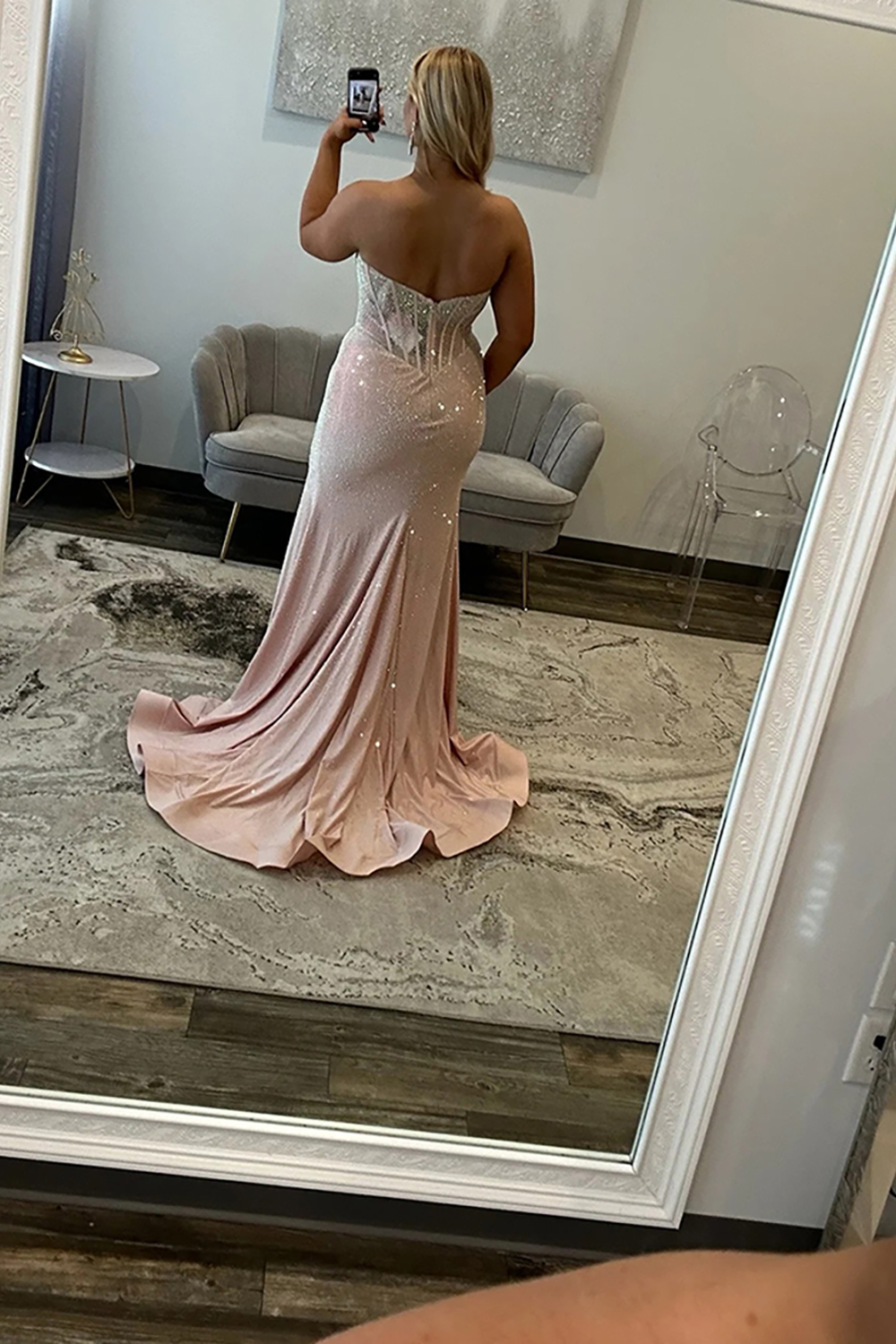 Sparkly Orange Mermaid Corset Beaded Long Prom Dress with Slit