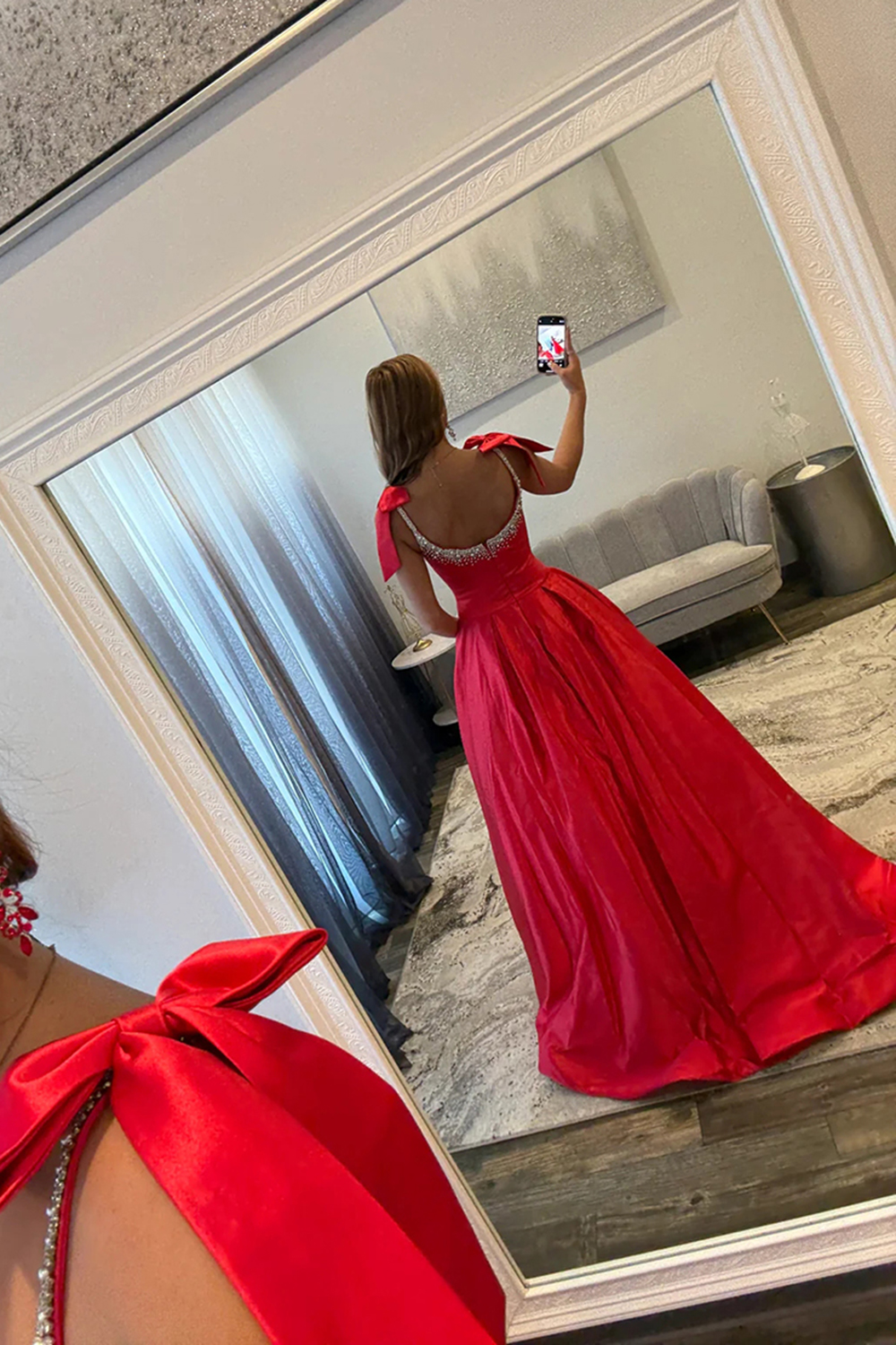 Sparkly Red A Line Scoop Neck Long Prom Dress with Beading