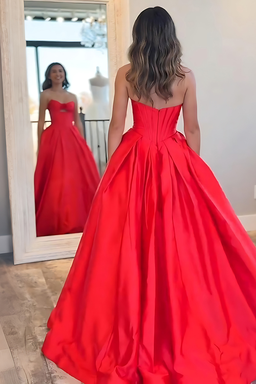 Pink Sweetheart Satin Corset A Line Cut Out Long Prom Dress