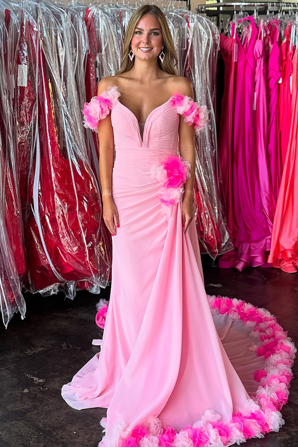 Light Green Floral V-Neck Mermaid Long Prom Dress with Cape