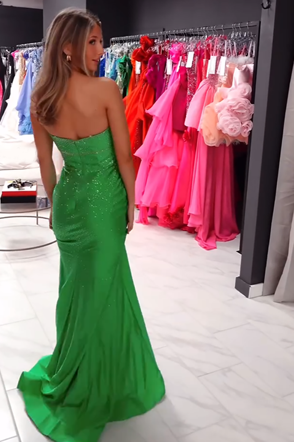 Sparkly Fuchsia Beaded Mermaid Sweetheart Long Prom Dress with 3D Flower